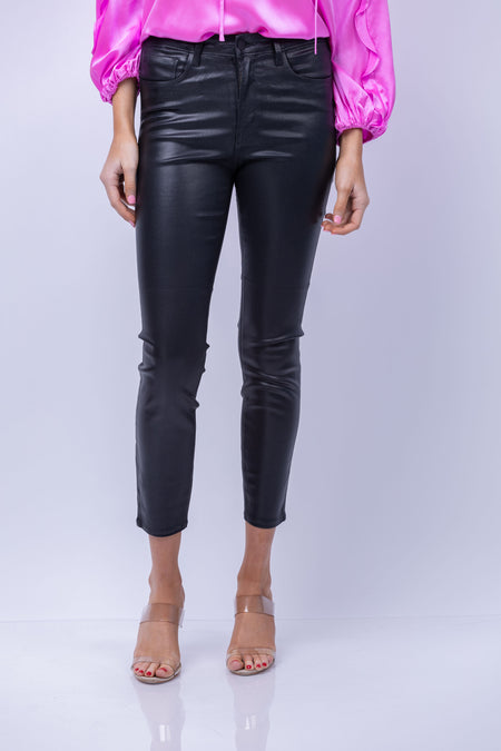 Nina High-Rise Skinny Leather Pant - Black