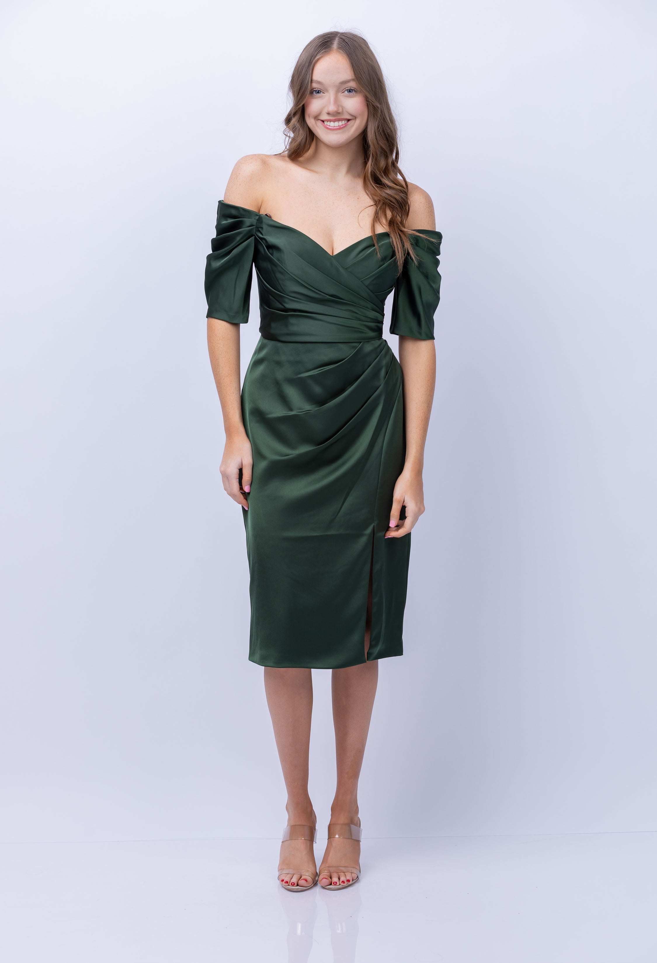 Theia Holland Satin Cocktail Dress in Moss Green Theia Holland Satin Cocktail Dress in Moss Green