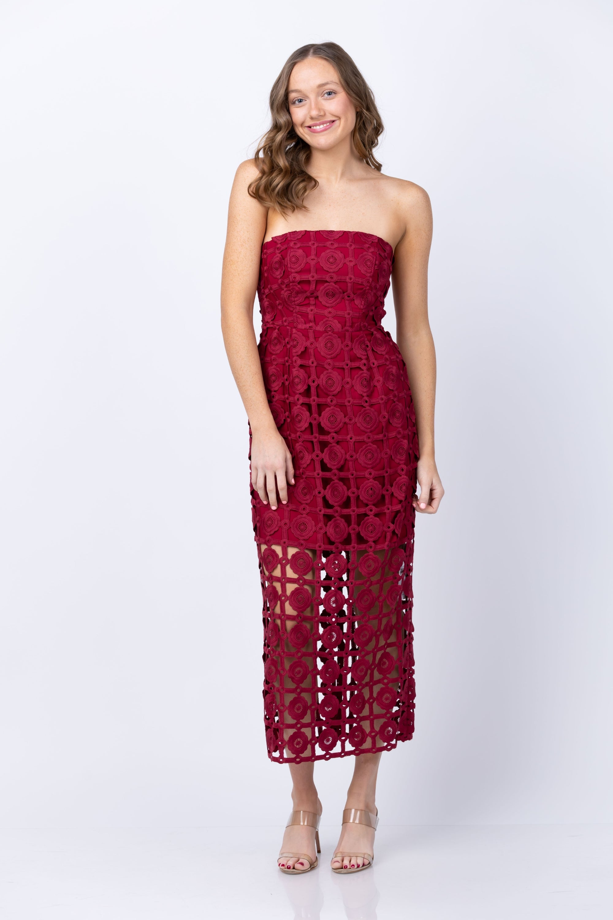 Kait Tile Lace Dress in Burgundy | Milly Kait Tile Lace Dress in Burgundy | Milly