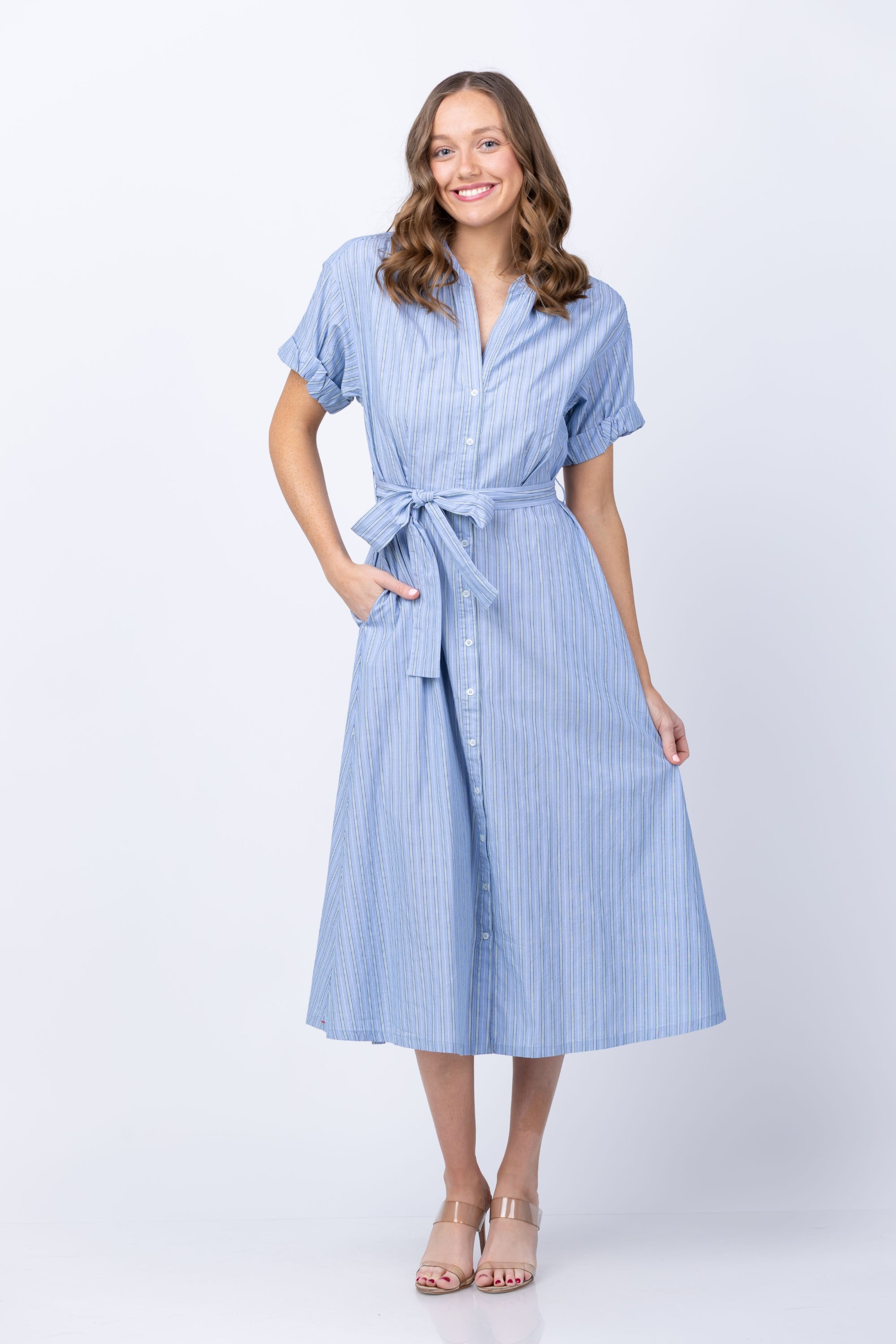Xirena Liora Dress In Chambray Teal Stripe | Formal Gowns & Casual Wear For Women Xirena Liora Dress In Chambray Teal Stripe | Formal Gowns & Casual Wear For Women