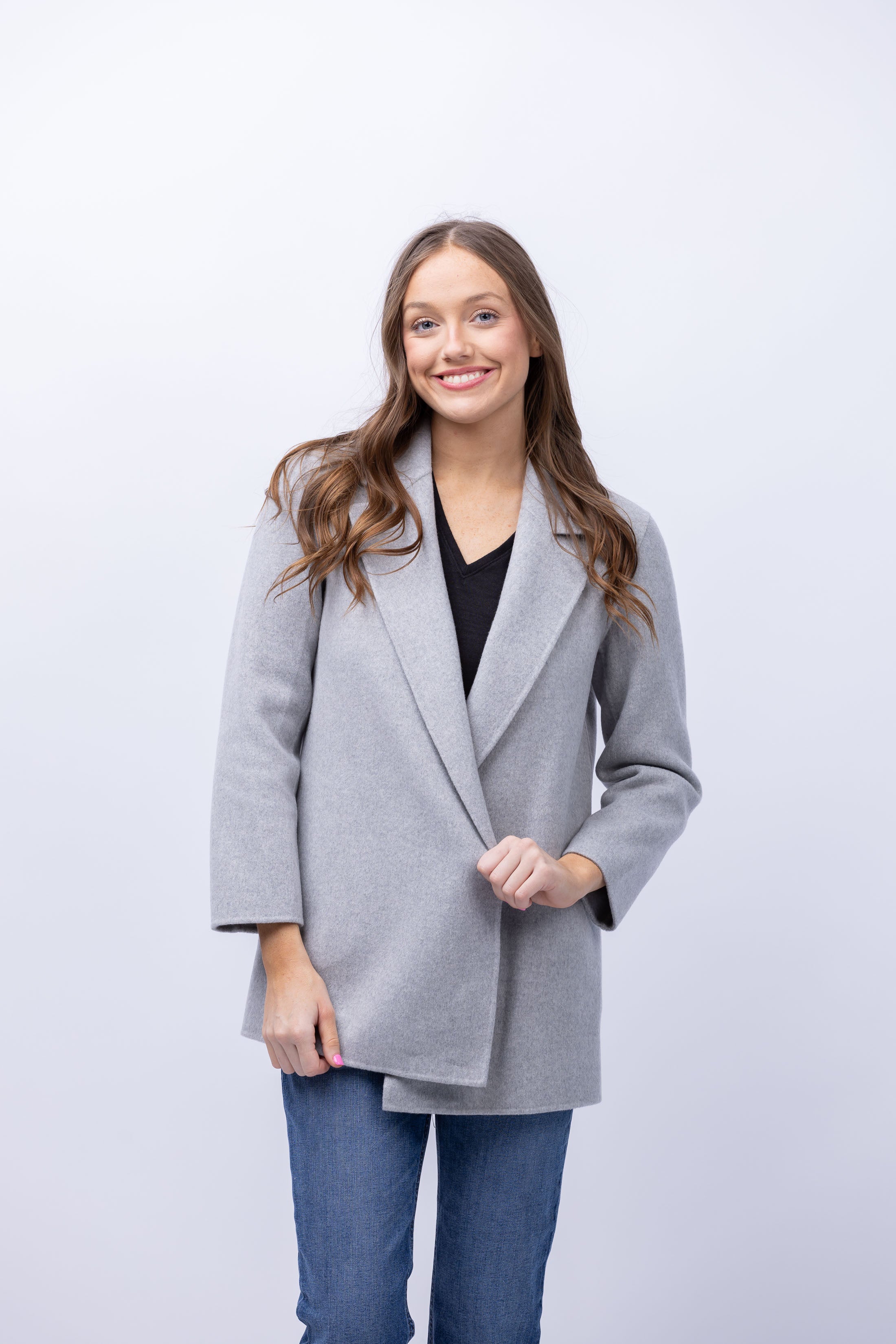 Theory Clairene Double Face Wool Cashmere Jacket in Melange Grey CoatTails