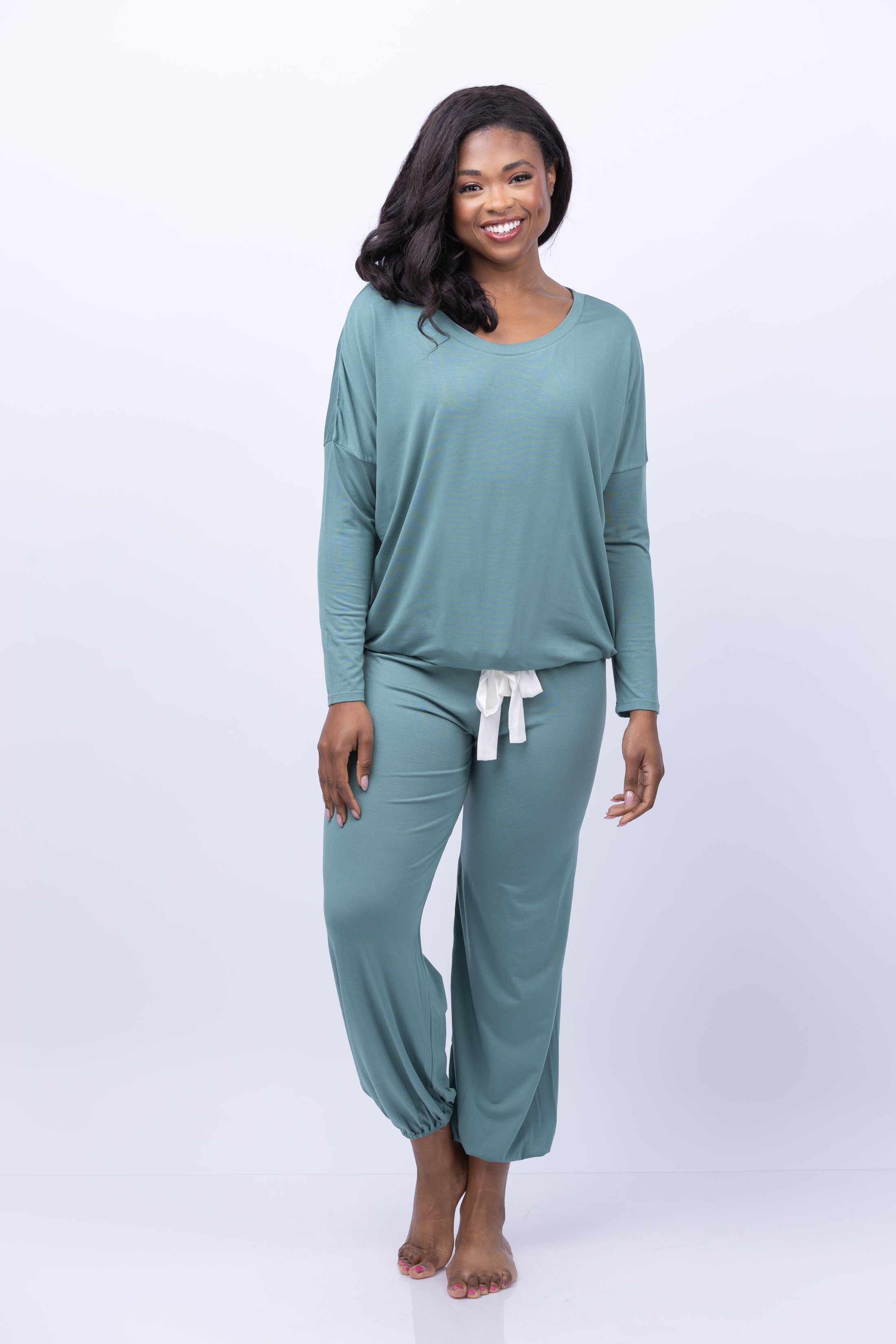 Eberjey Gisele Modal Slouchy Pajamas Set in Agave/Ivory