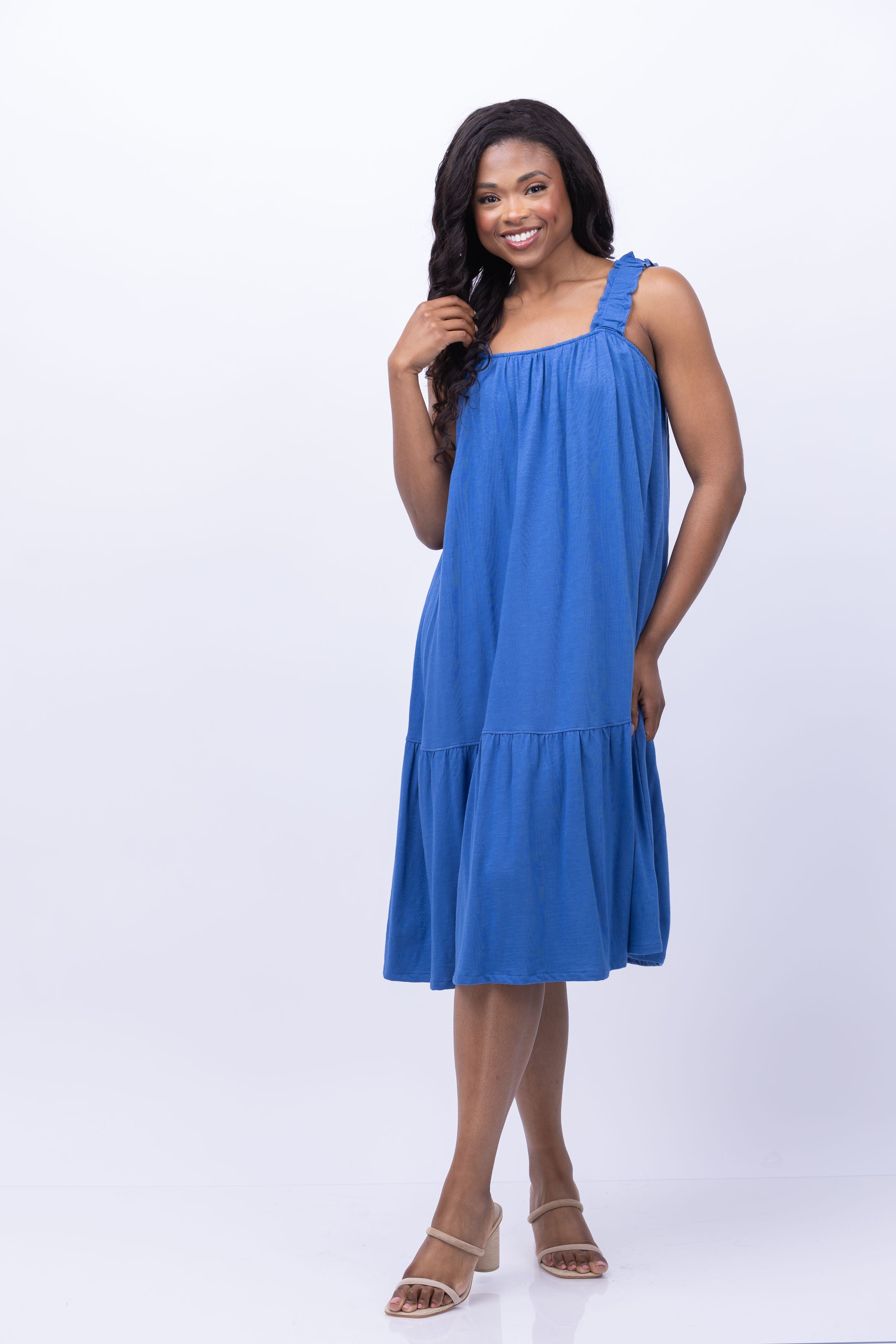 Lilla P Gathered Strap Peplum Dress in Marlin