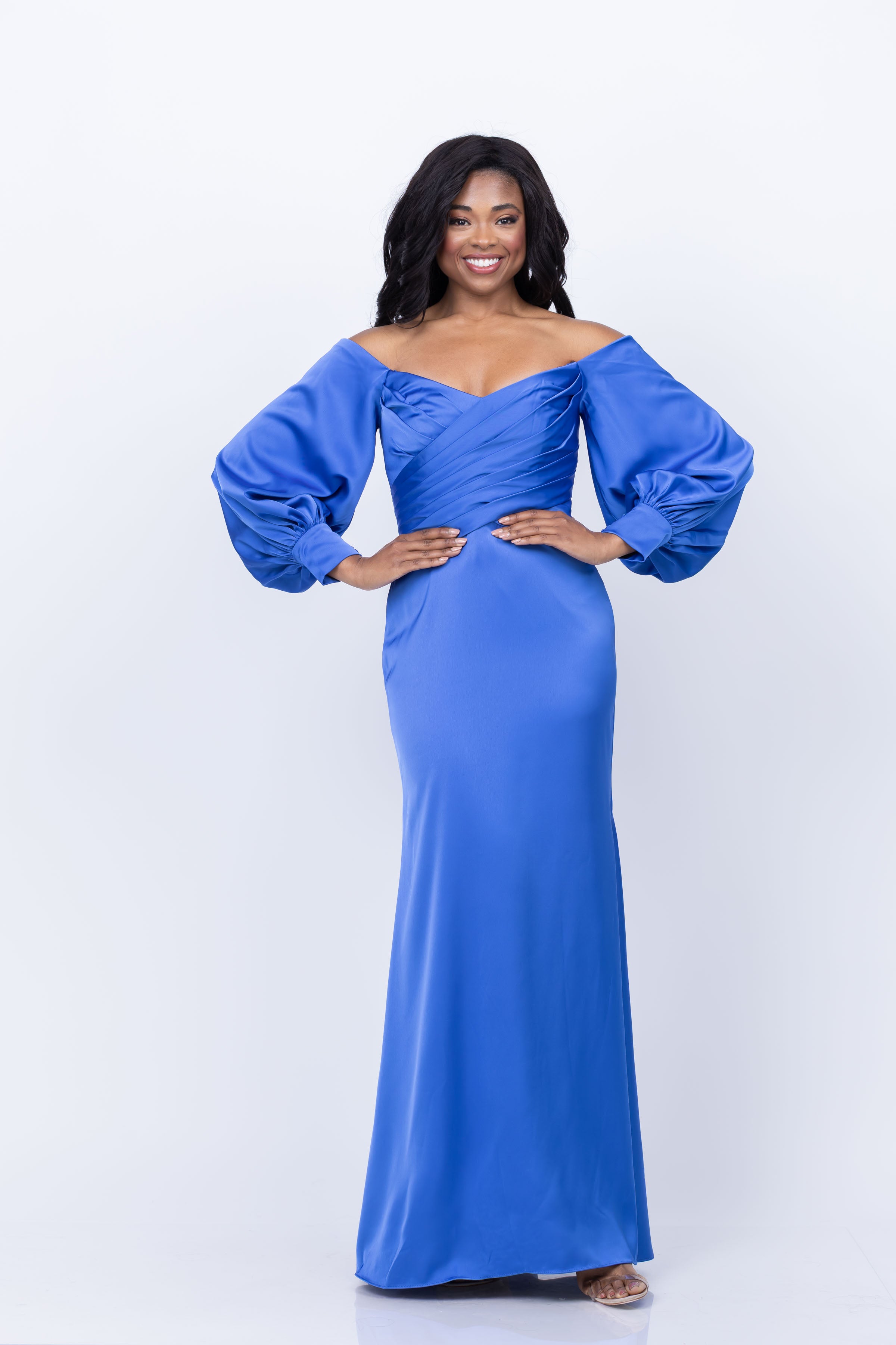 Milenia Draped Sleeve Gown 8 / Cornflower Blue Milenia Draped Sleeve Gown 8 / Cornflower Blue