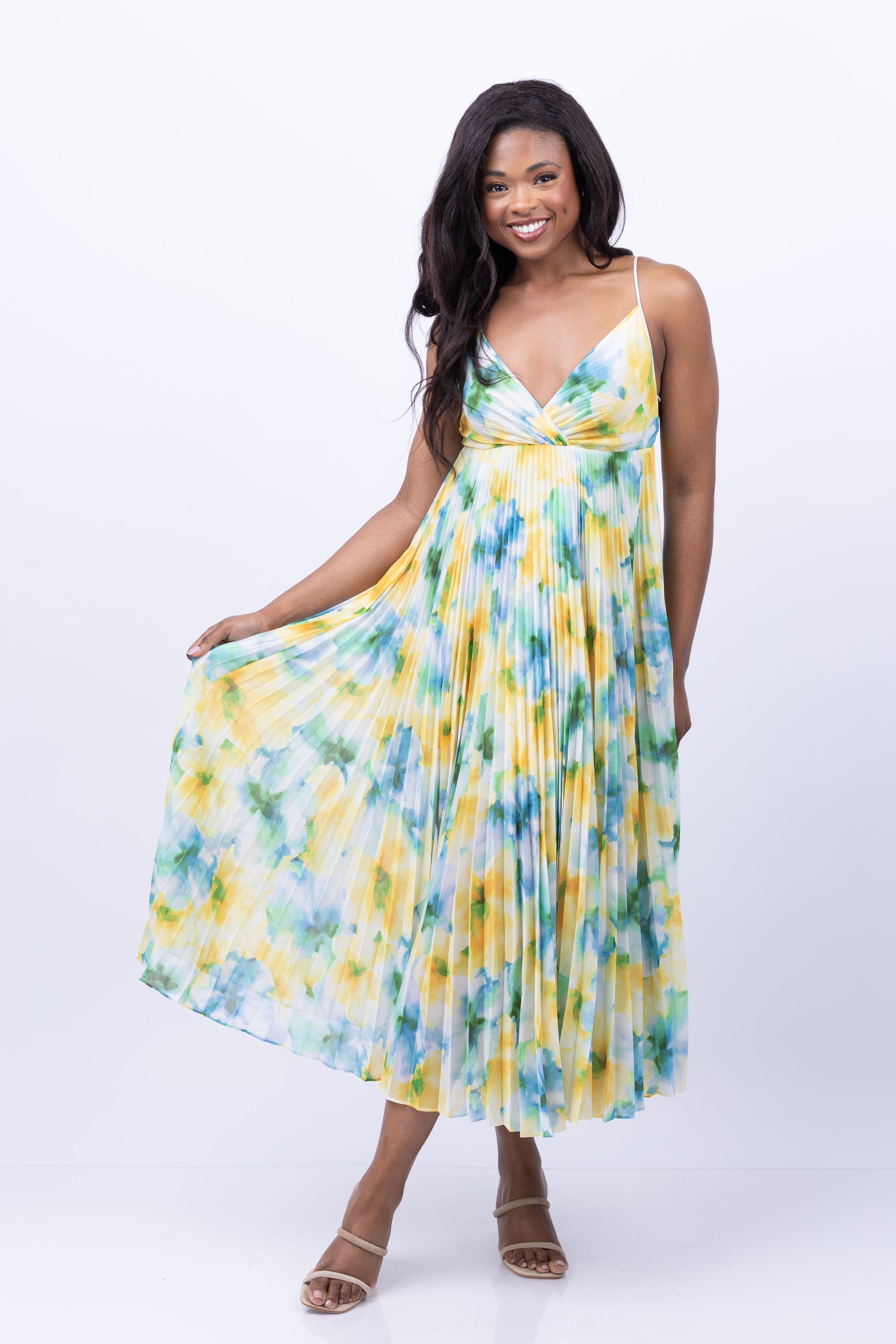 Misa Los Angeles Galeta Citron Water Color Midi Dress Misa Los Angeles Galeta Citron Water Color Midi Dress