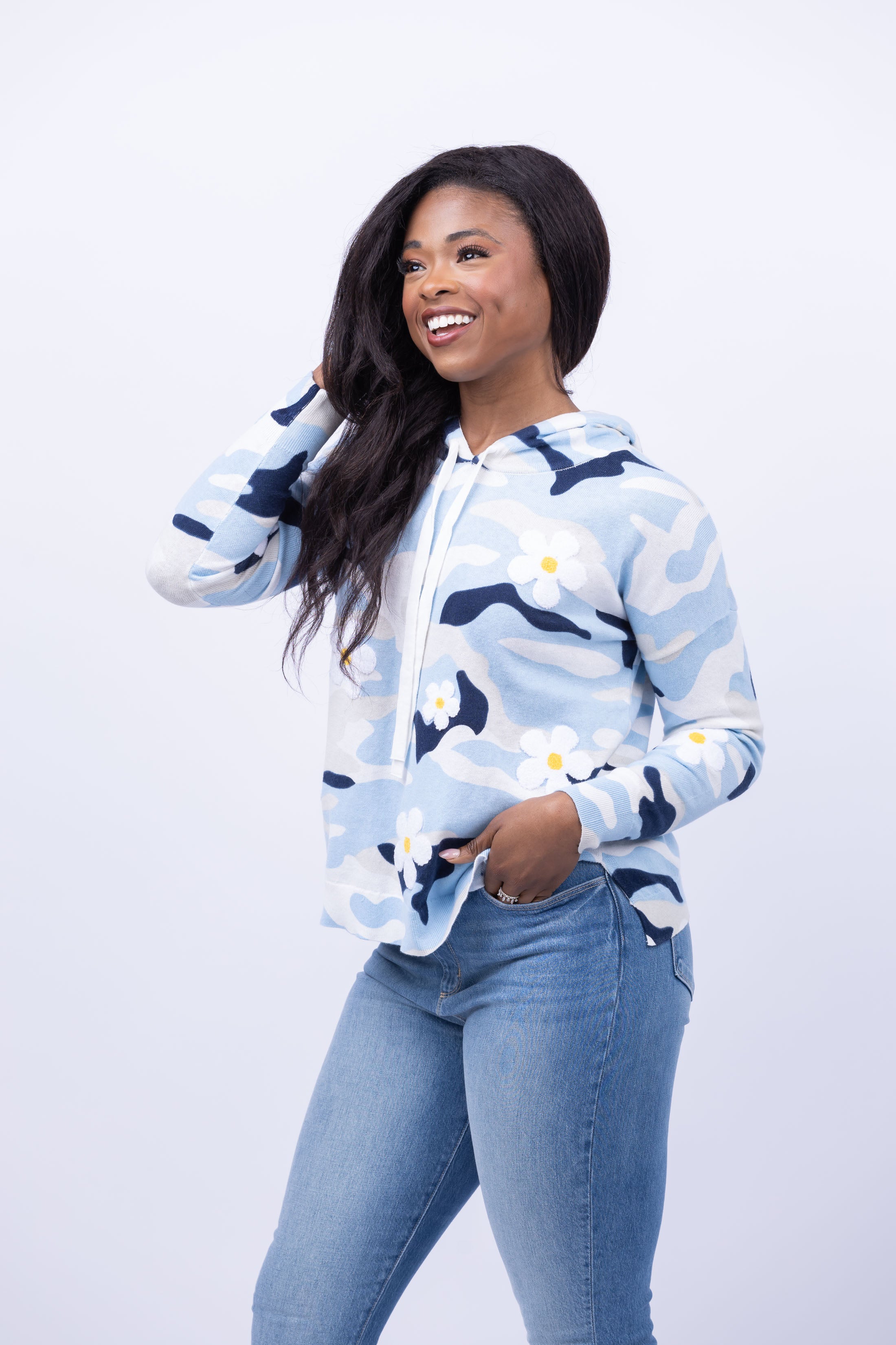 Women's blue camo hot sale sweatshirt