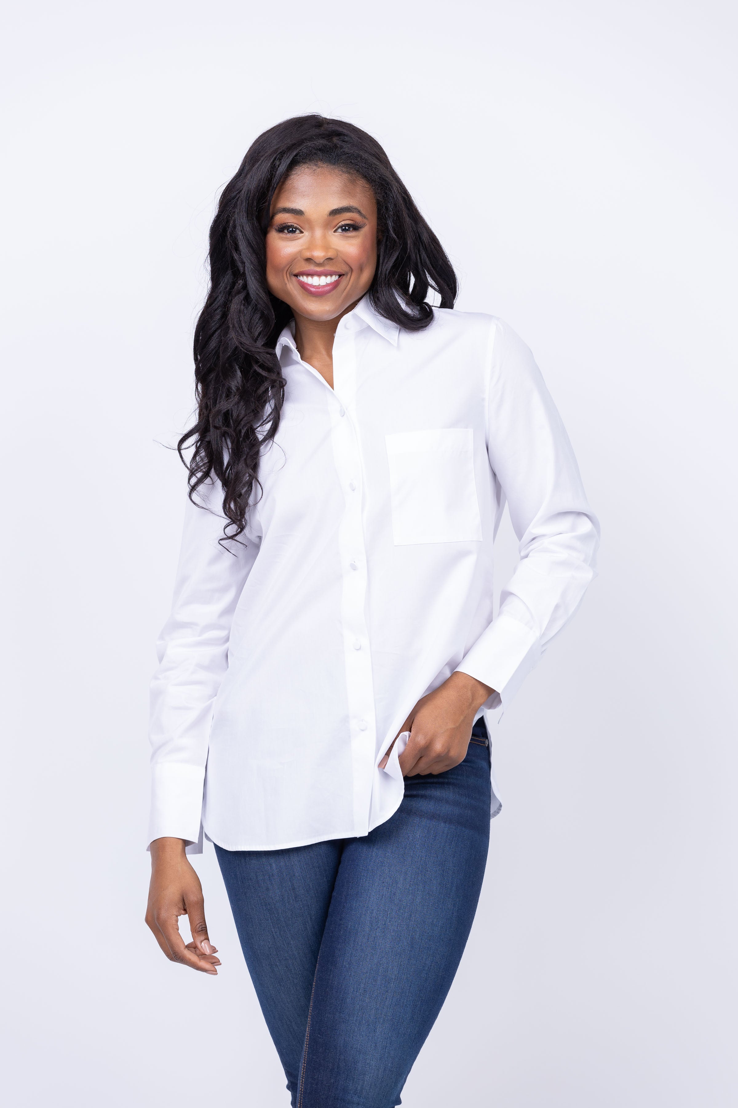 white midi dress with embroidered flowers Vince Relaxed Straight Shirt in Optic White