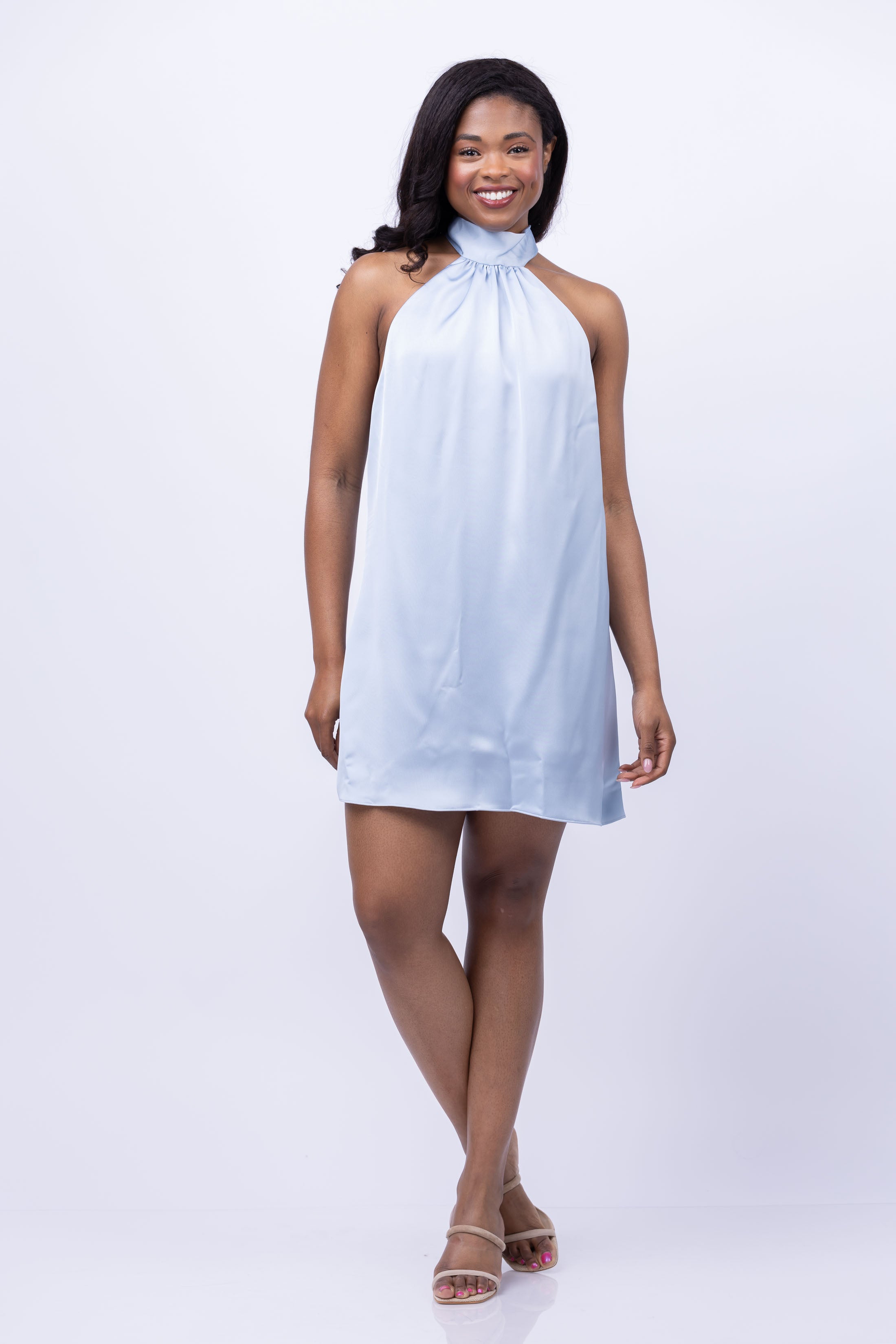 Ramy Brook Sam Halter A-Line Satin Minidress in Steel Blue at Nordstrom, Size 8 Ramy Brook Sam Halter A-Line Satin Minidress in Steel Blue at Nordstrom, Size 8