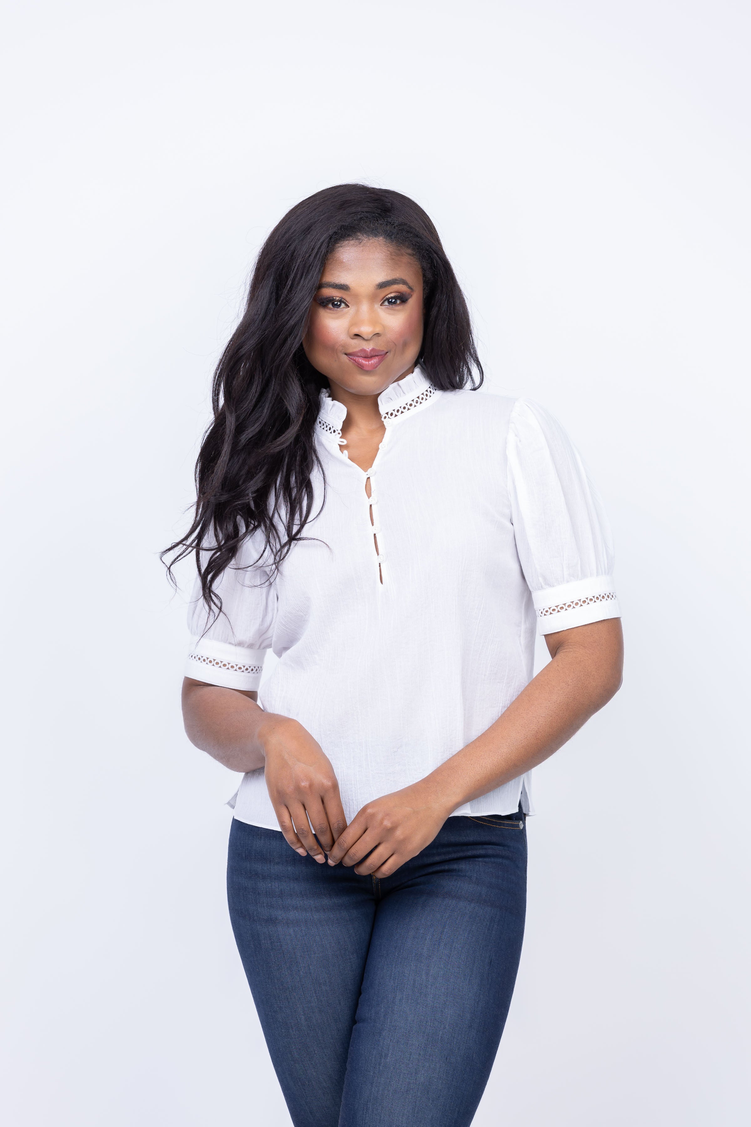Frame The Ruffle Collar Top in White