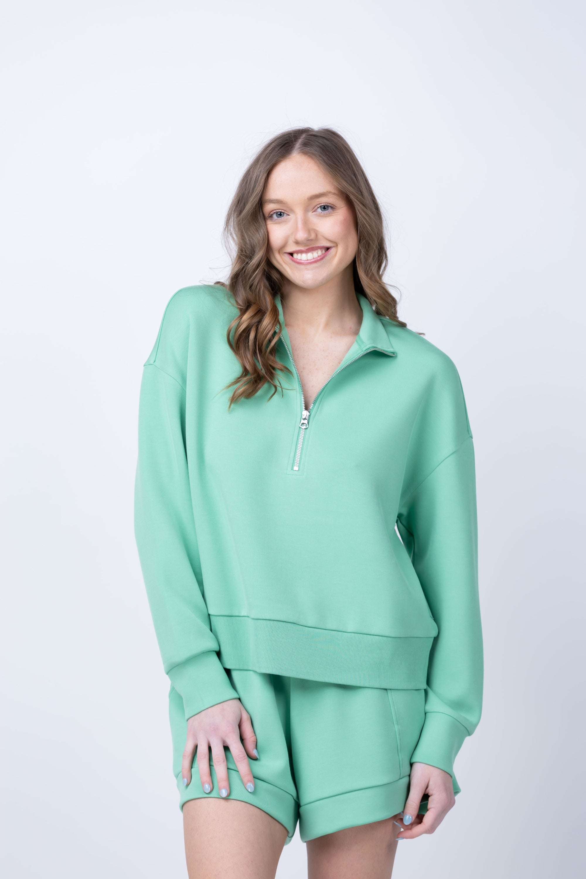 Varley Mavis Mock Neck Sweatshirt in Green Spruce