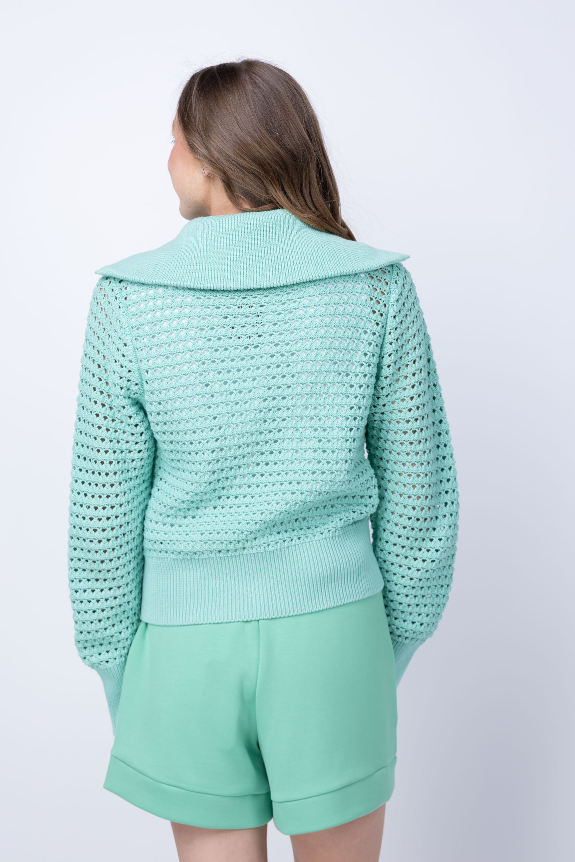 Varley Eloise Full Zip Knit Sweater in Dusty Jade Green