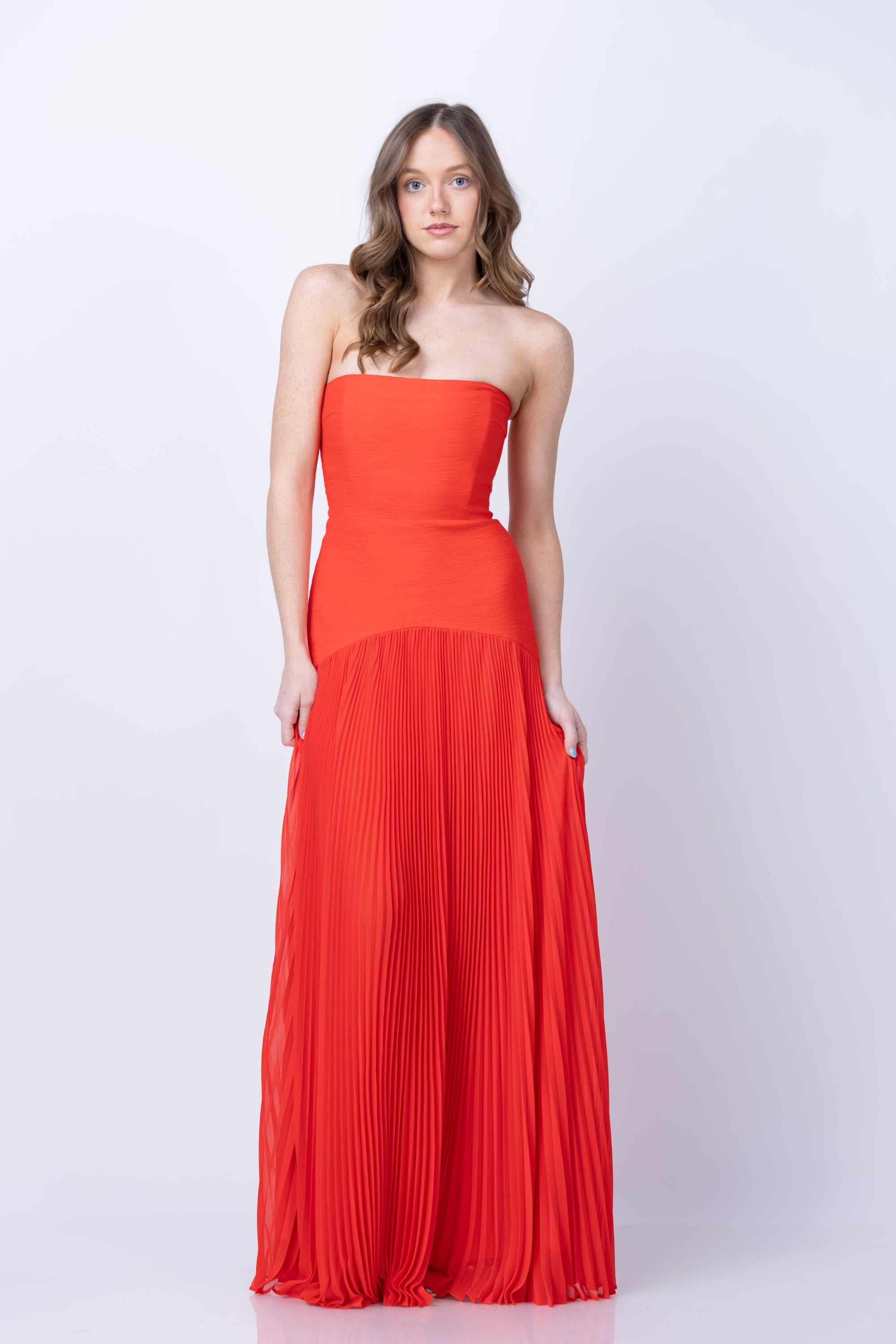 strapless open back dress Long Sleeve T-Shirt Dress in Red main image 1