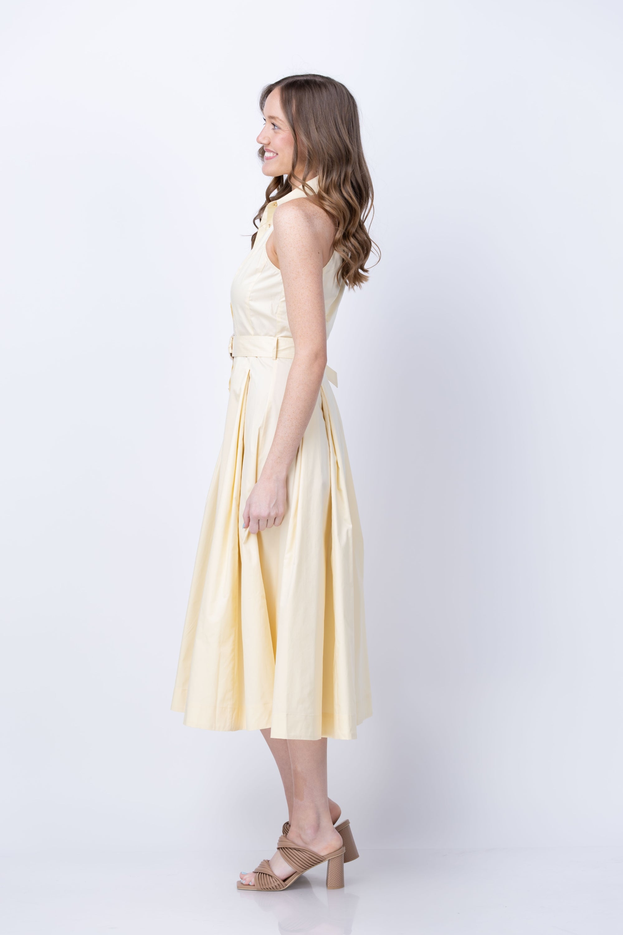 Karina Grimaldi Zarae Solid Dress in Pastel Yellow