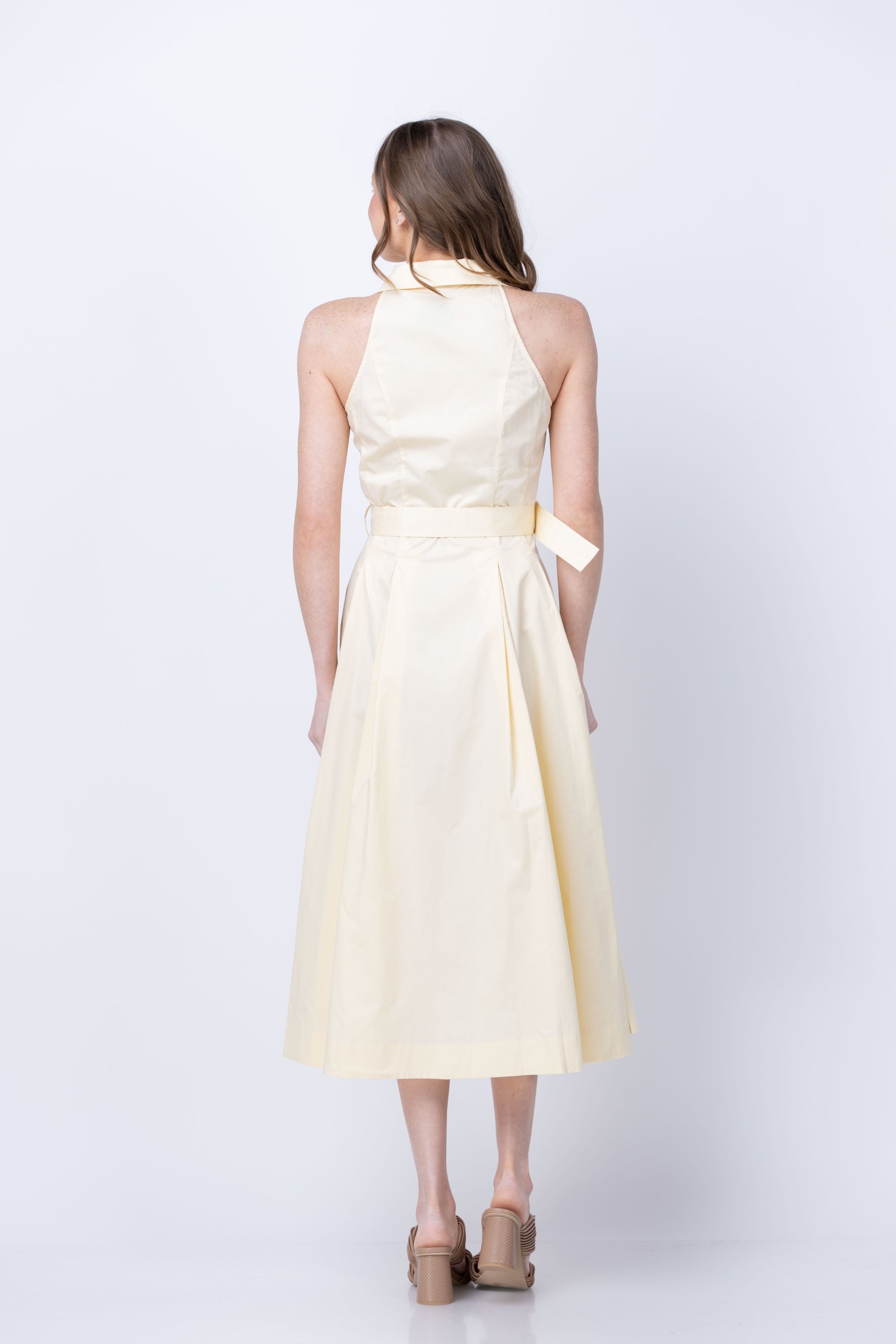 Karina Grimaldi Zarae Solid Dress in Pastel Yellow