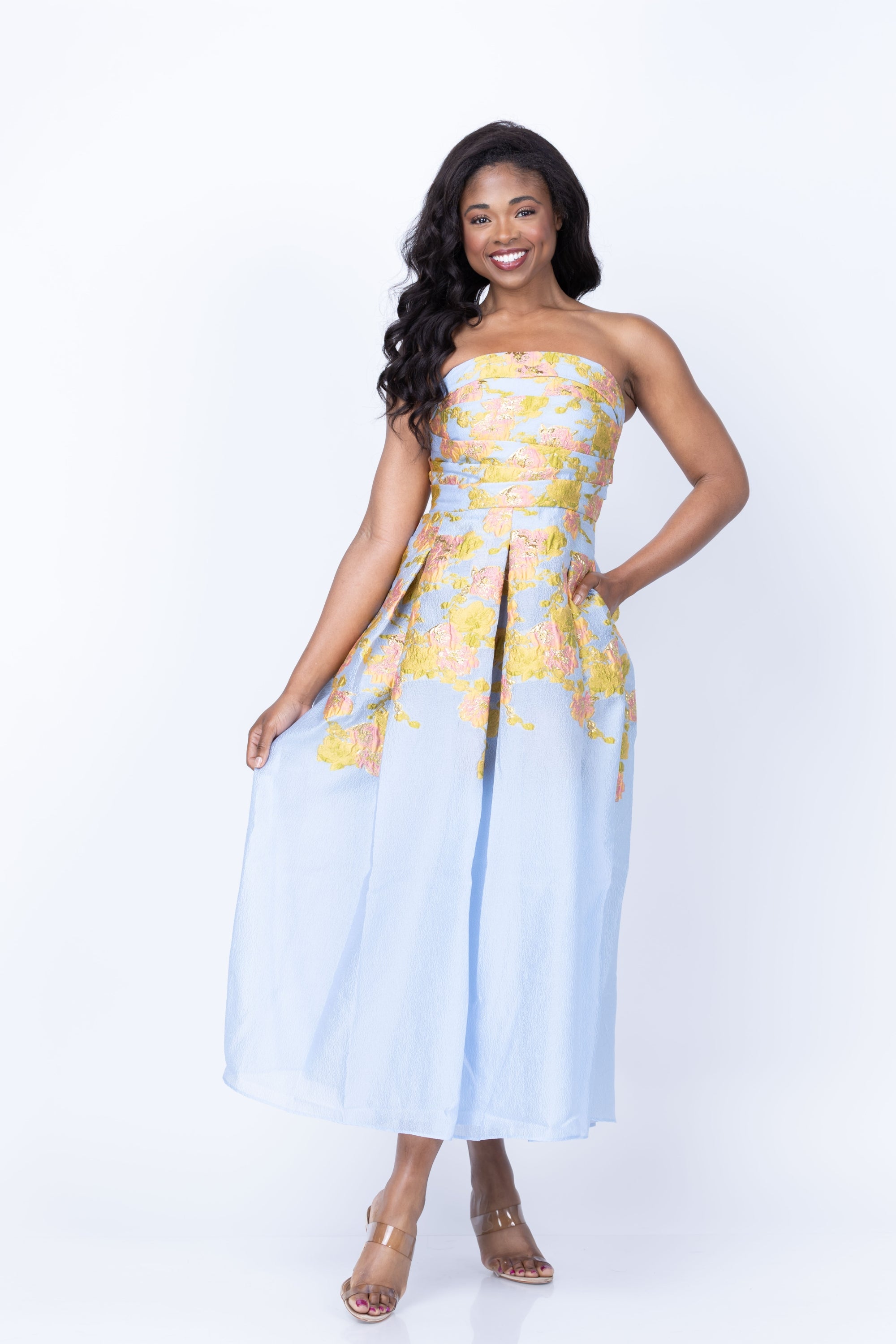 Theia Leia Jacquard Dress in Serenity Blue Theia Leia Jacquard Dress in Serenity Blue