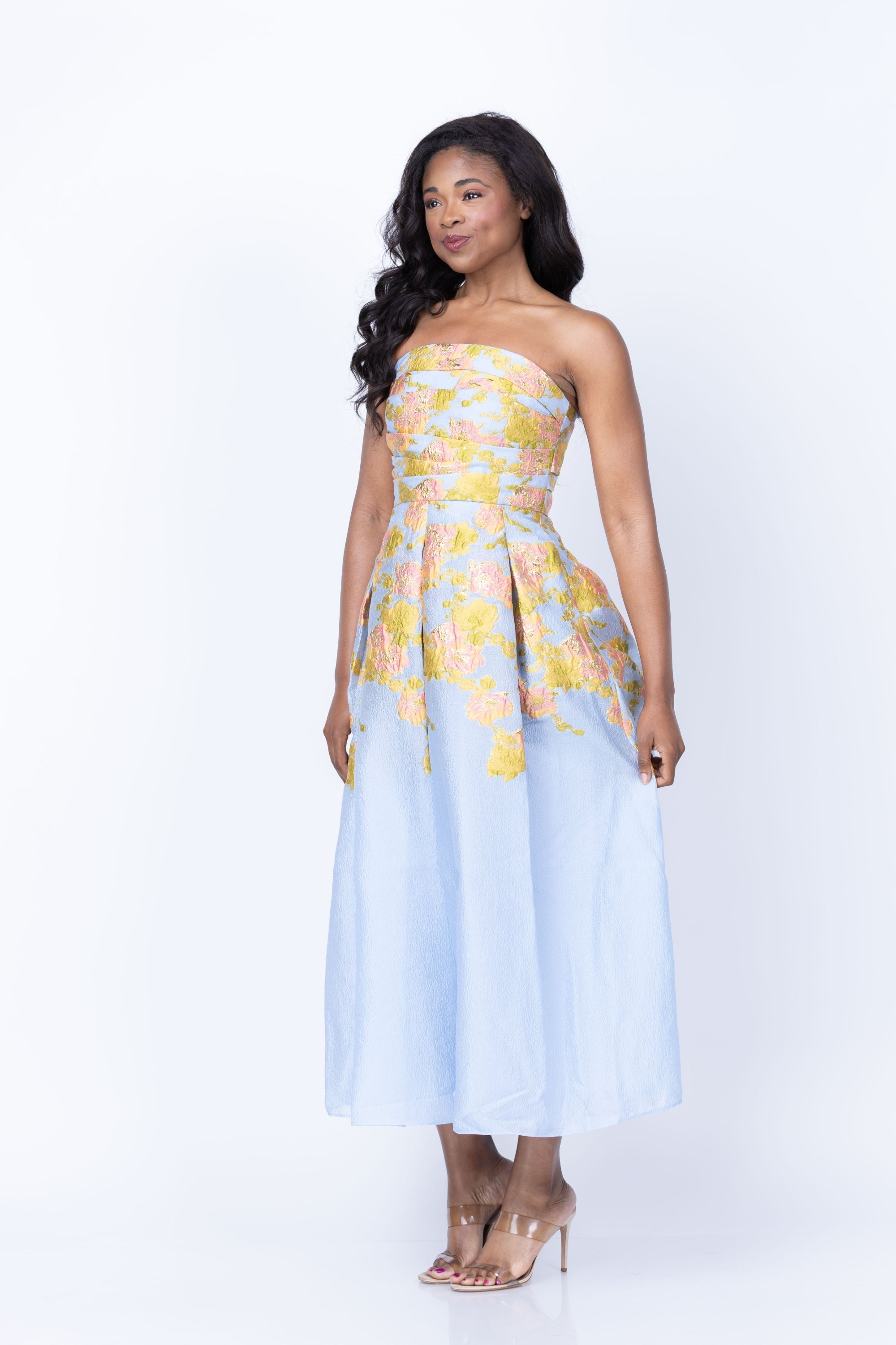 Theia Leia Jacquard Dress in Serenity Blue