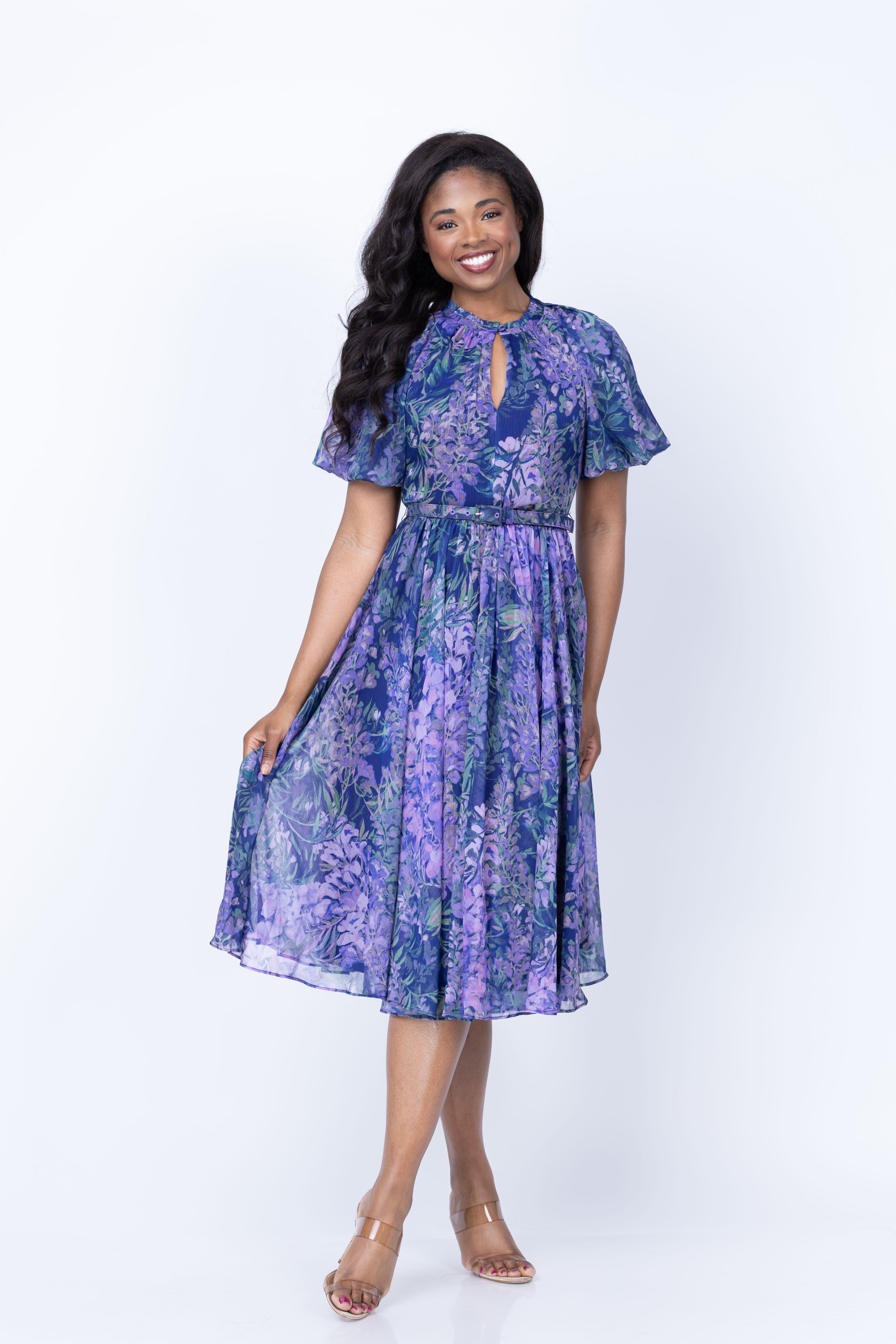 Theia Marisol Midi Day Dress in Botanic Twilight