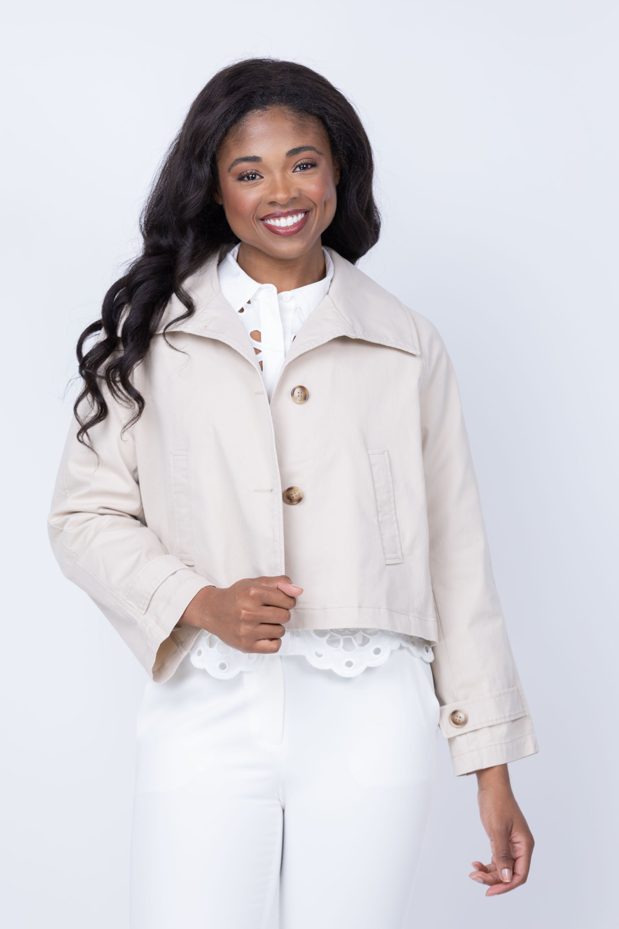 J. Society Cropped Trench Jacket in Khaki