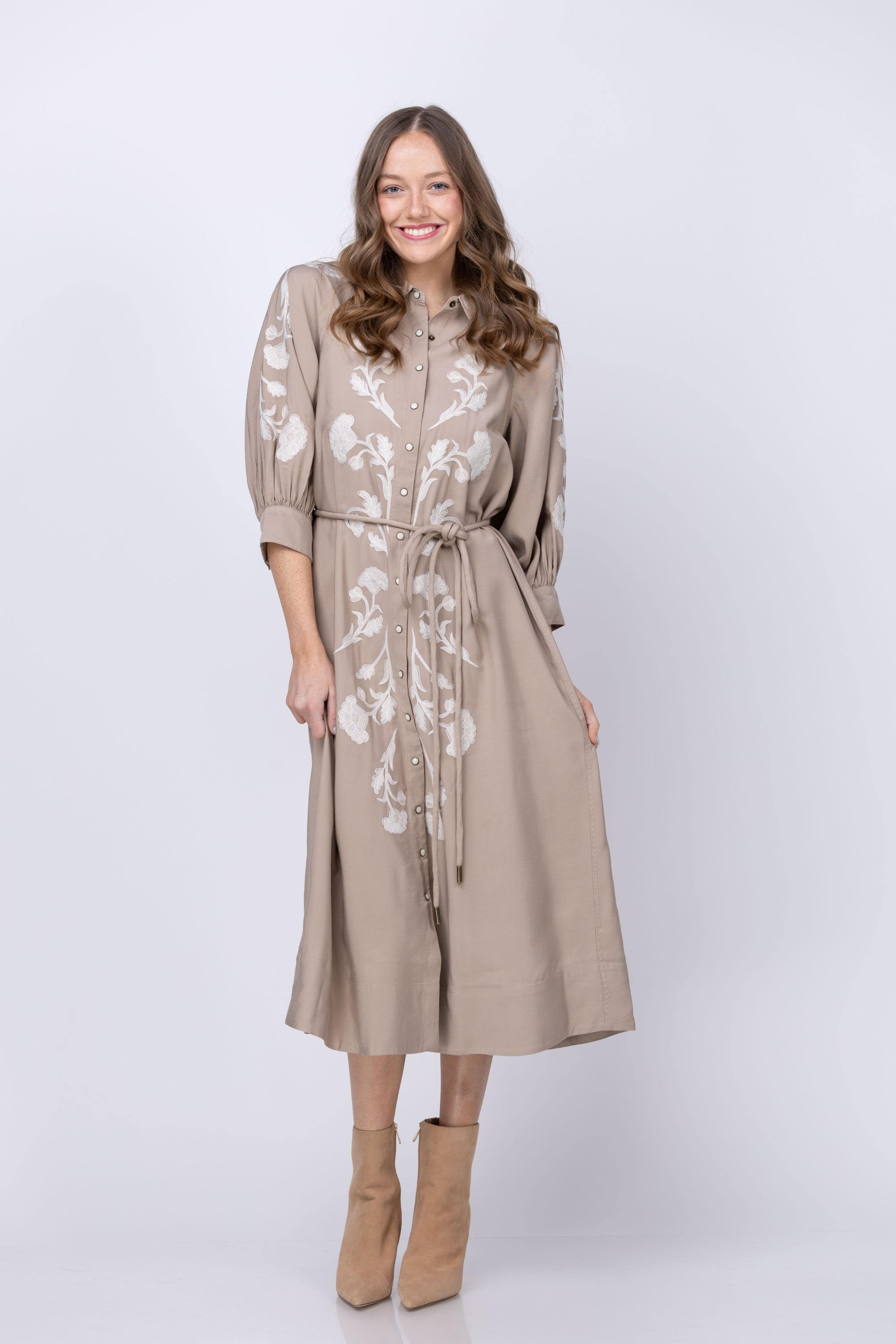 cream western dress Worst Way Cowgirl Cream and Brown Western Satin Midi Dress