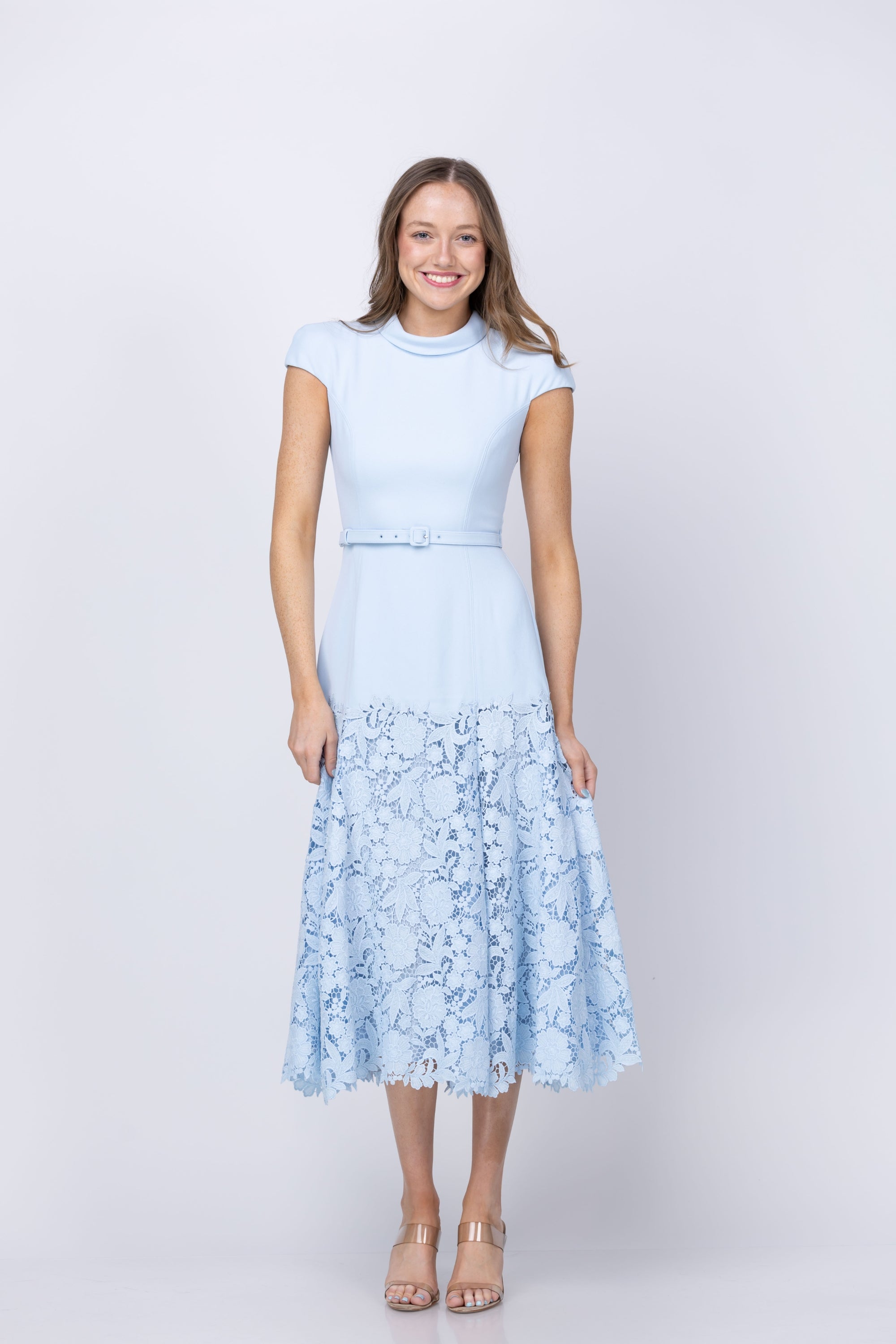 SELF-PORTRAIT Crepe Lace Midi Dress in Blue
