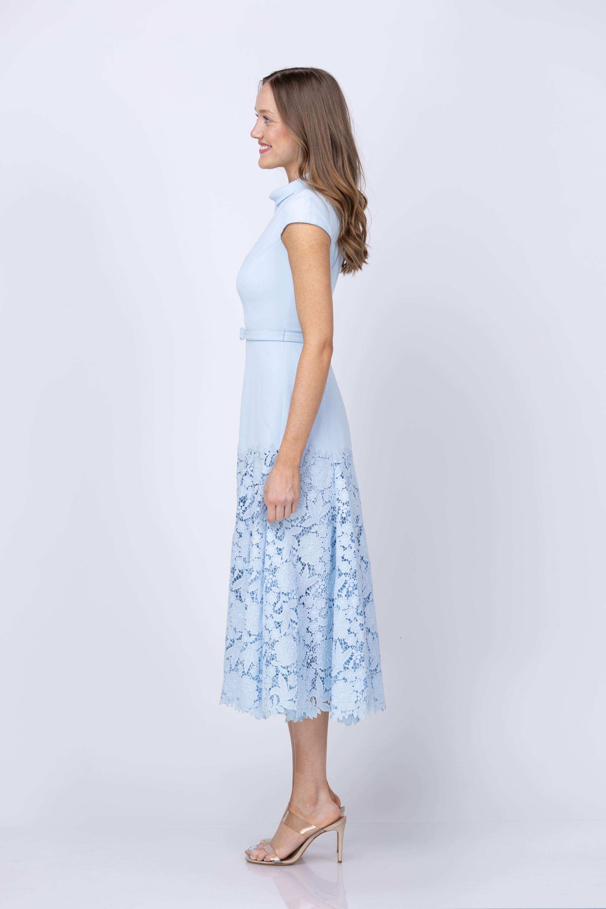 SELF-PORTRAIT Crepe Lace Midi Dress in Blue SELF-PORTRAIT Crepe Lace Midi Dress in Blue