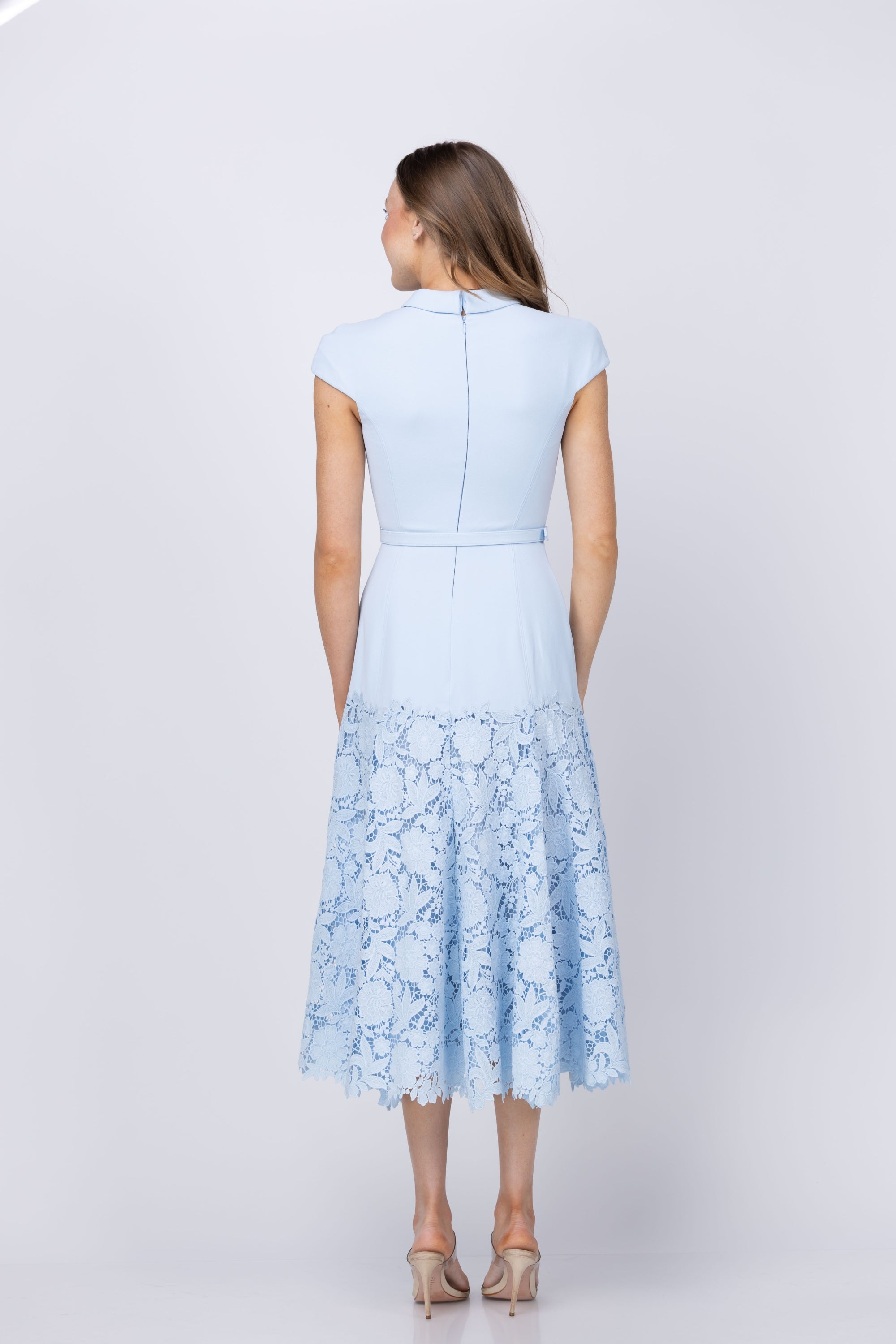 SELF-PORTRAIT Crepe Lace Midi Dress in Blue SELF-PORTRAIT Crepe Lace Midi Dress in Blue