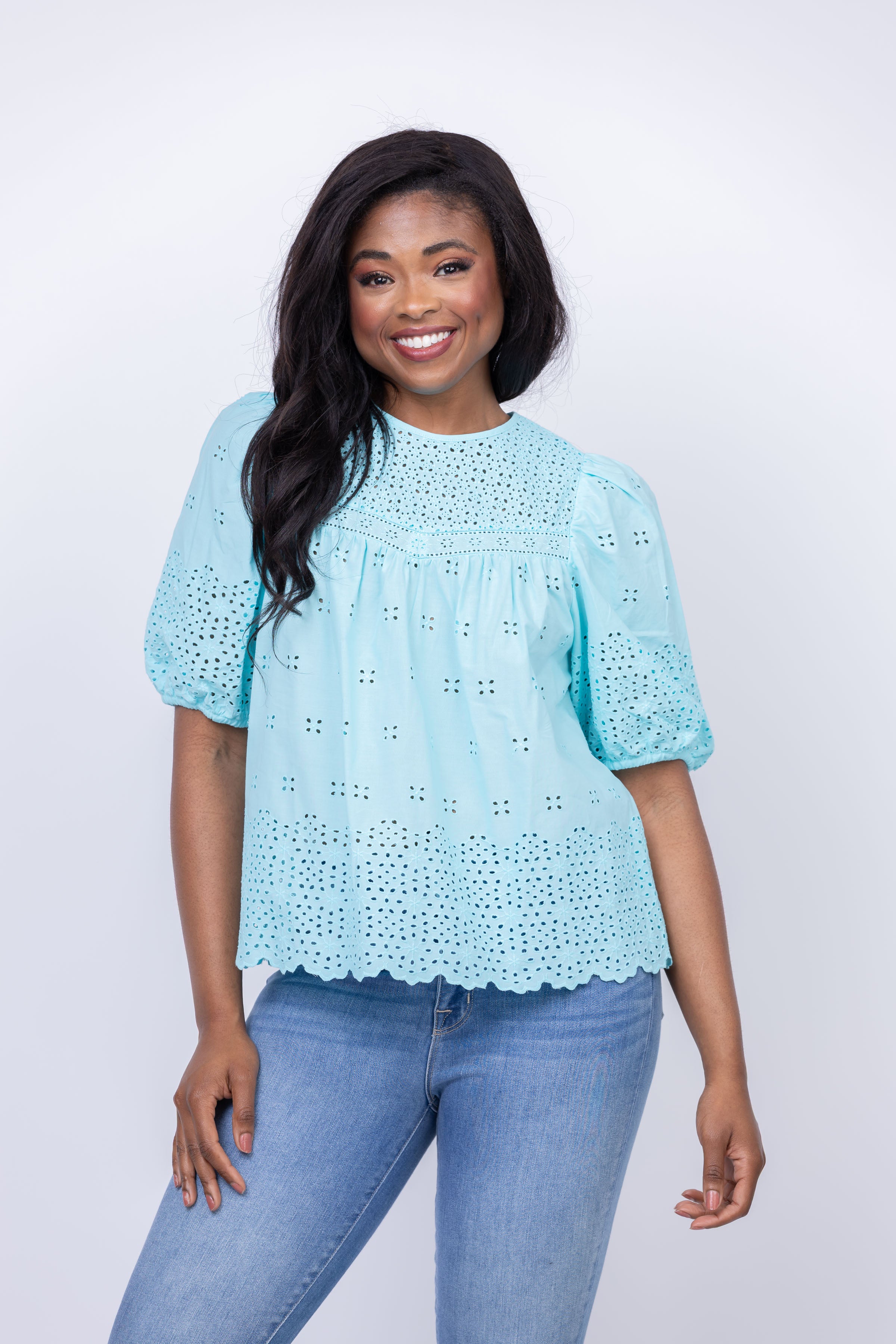 Tyler Boe Chloe Eyelet Top in Aruba