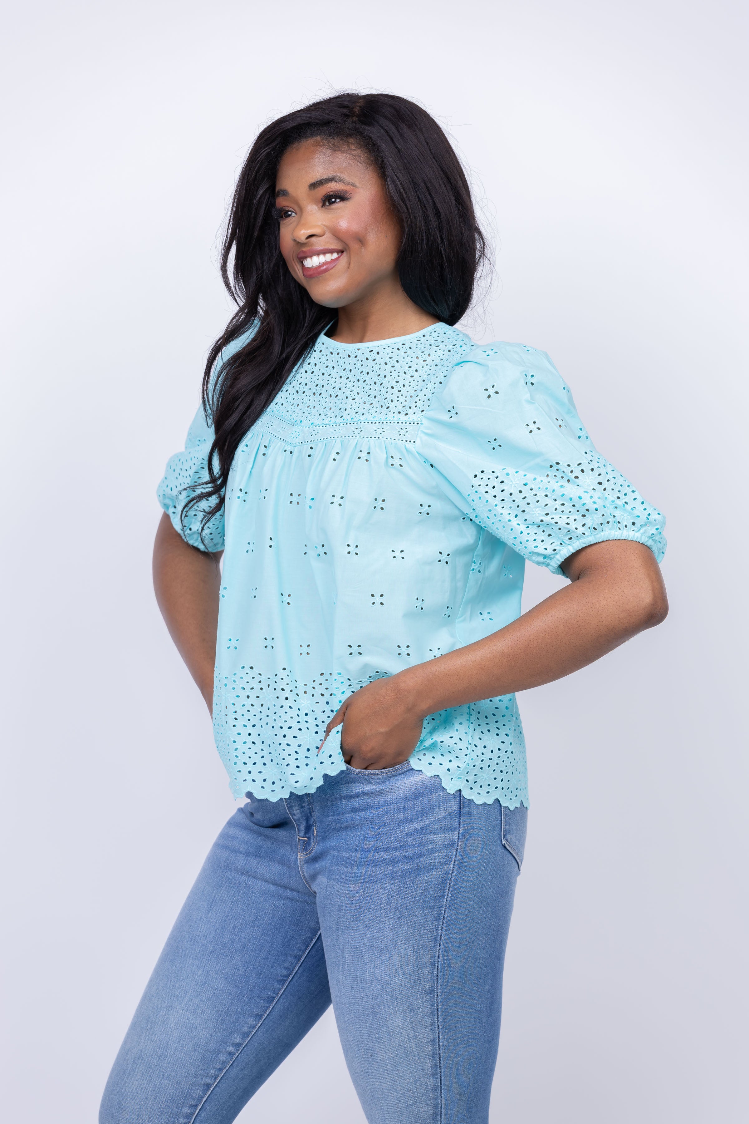 Tyler Boe Chloe Eyelet Top in Aruba