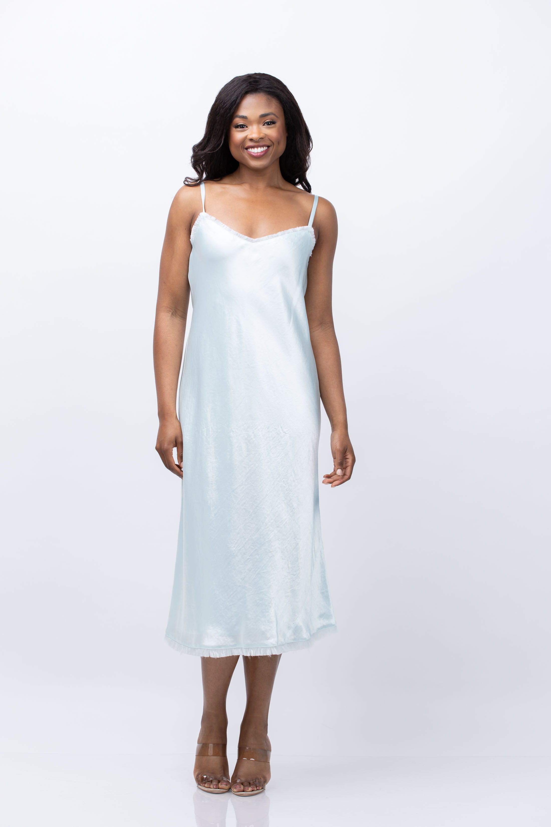 Vince Women's Satin Frayed-Edge Cami Midi-Dress - Sea Star - Size Small Vince Women's Satin Frayed-Edge Cami Midi-Dress - Sea Star - Size Small