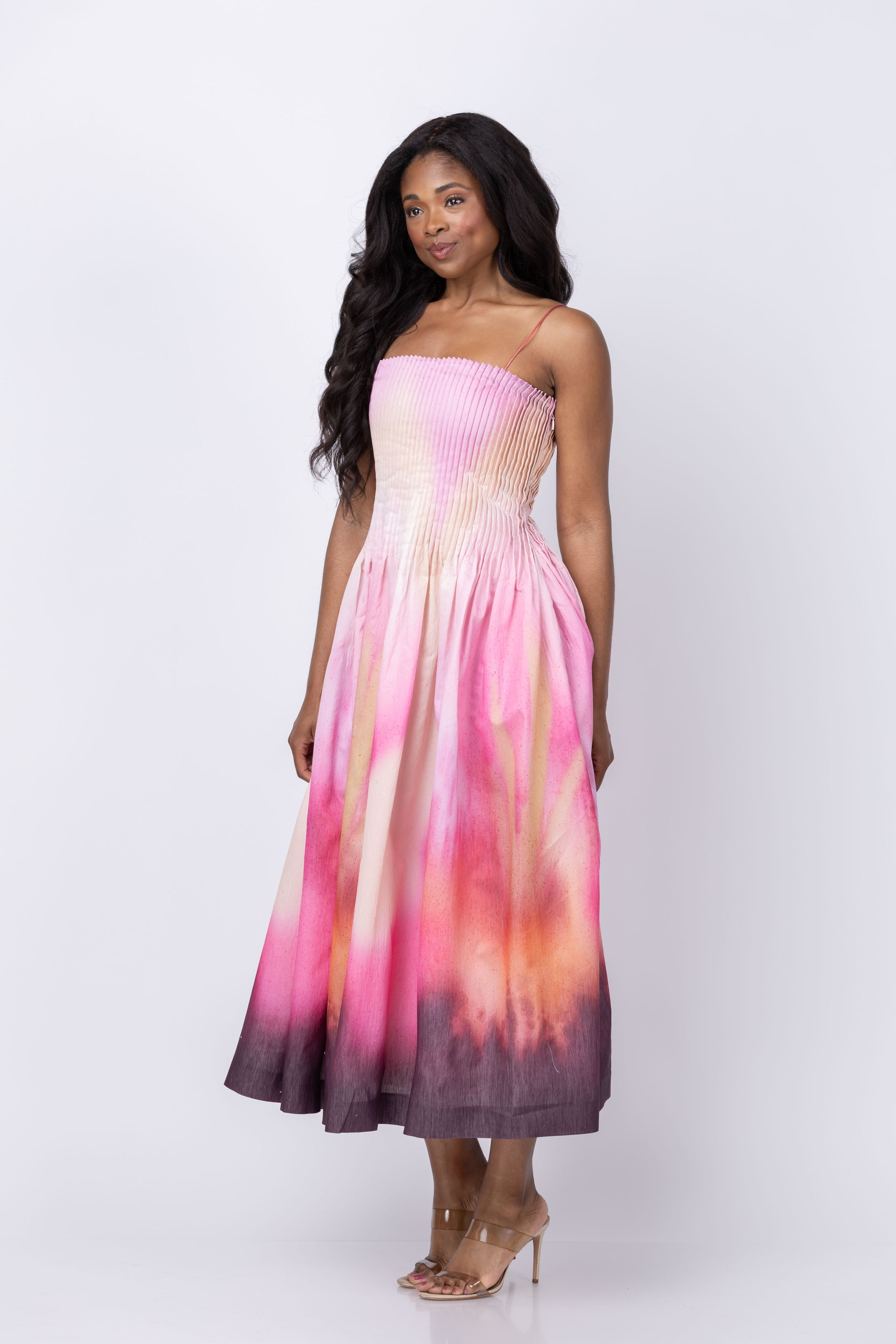 【即購入OK】Formentera Pleated Bicolor Dress AMUR Grecia Pleated Dress in Flora in Focus