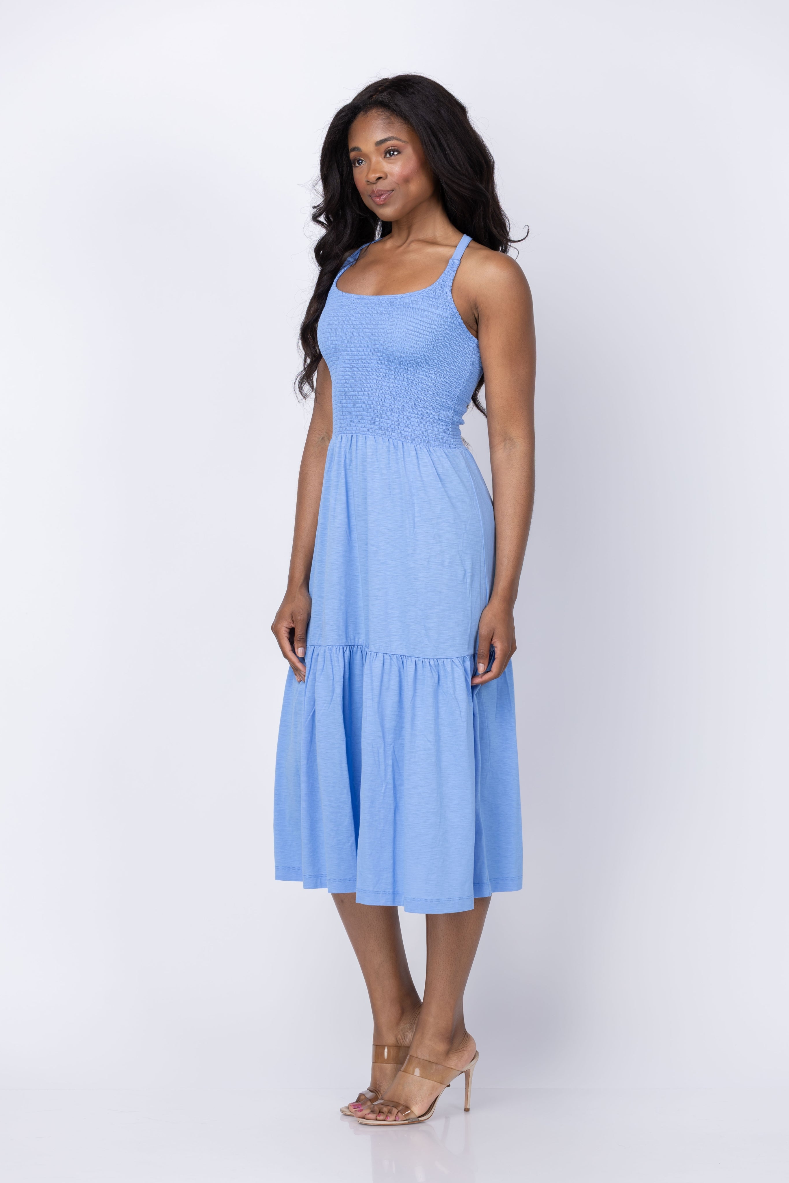 NATION LOS ANGELES Penelope Cross Back Midi Dress in Laguna