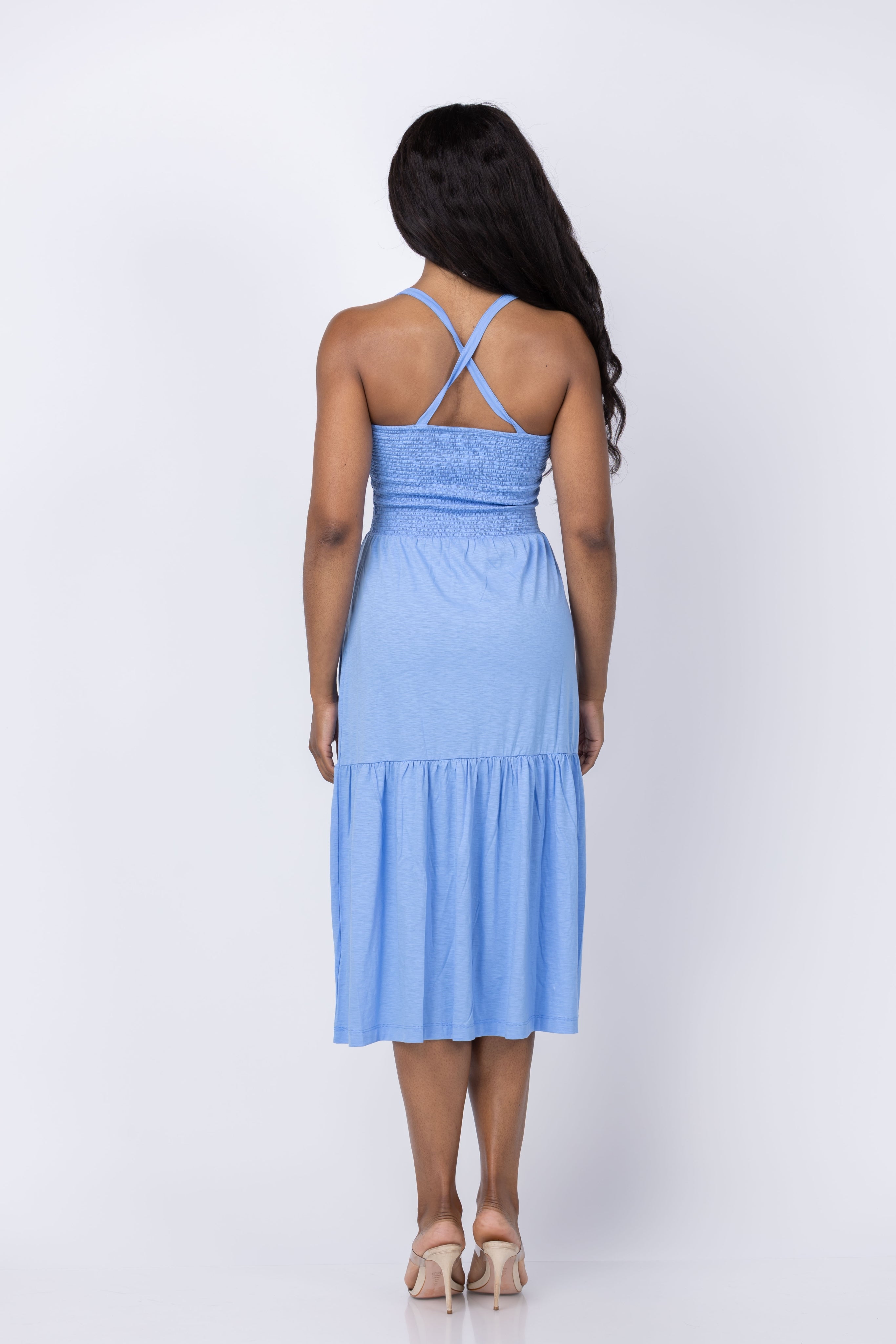 NATION LOS ANGELES Penelope Cross Back Midi Dress in Laguna