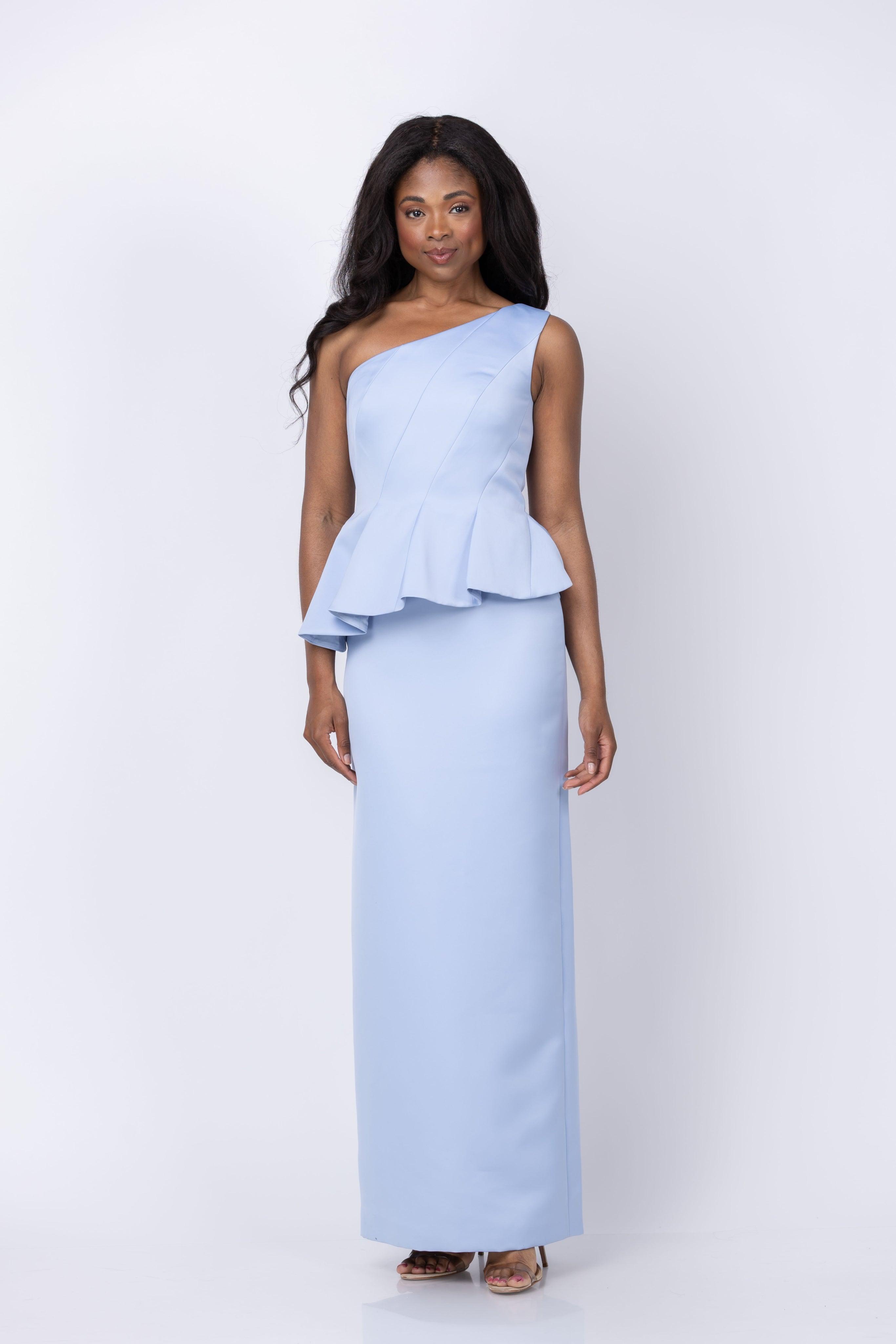 serenity blue dress SIENNA Full Sleeve Chiffon Maxi Dress with Trail and Covered Button Back  Detail (Serenity Blue Chiffon)