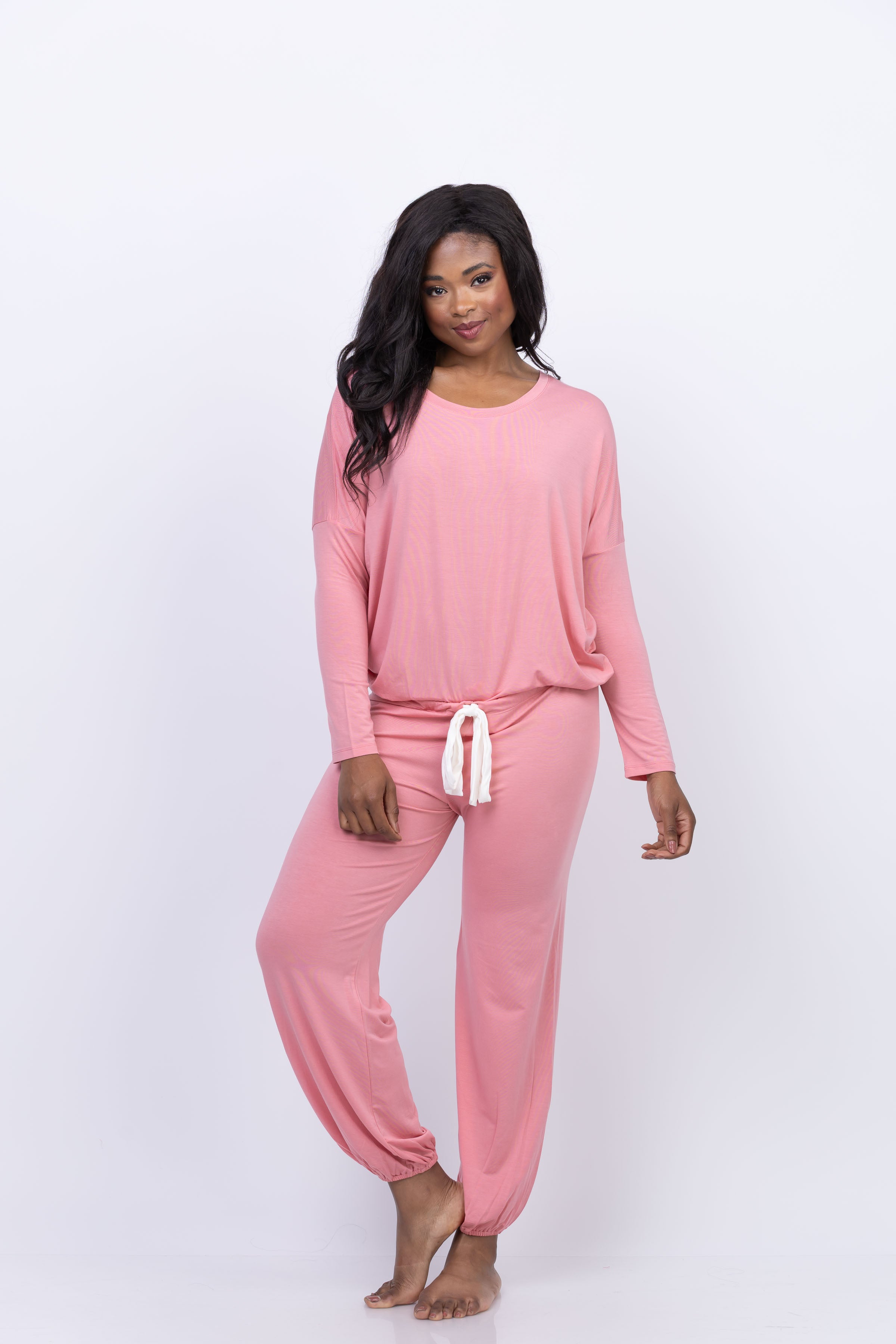 Eberjey Gisele Slouchy PJ Set in Sunkissed Coral/Ivory