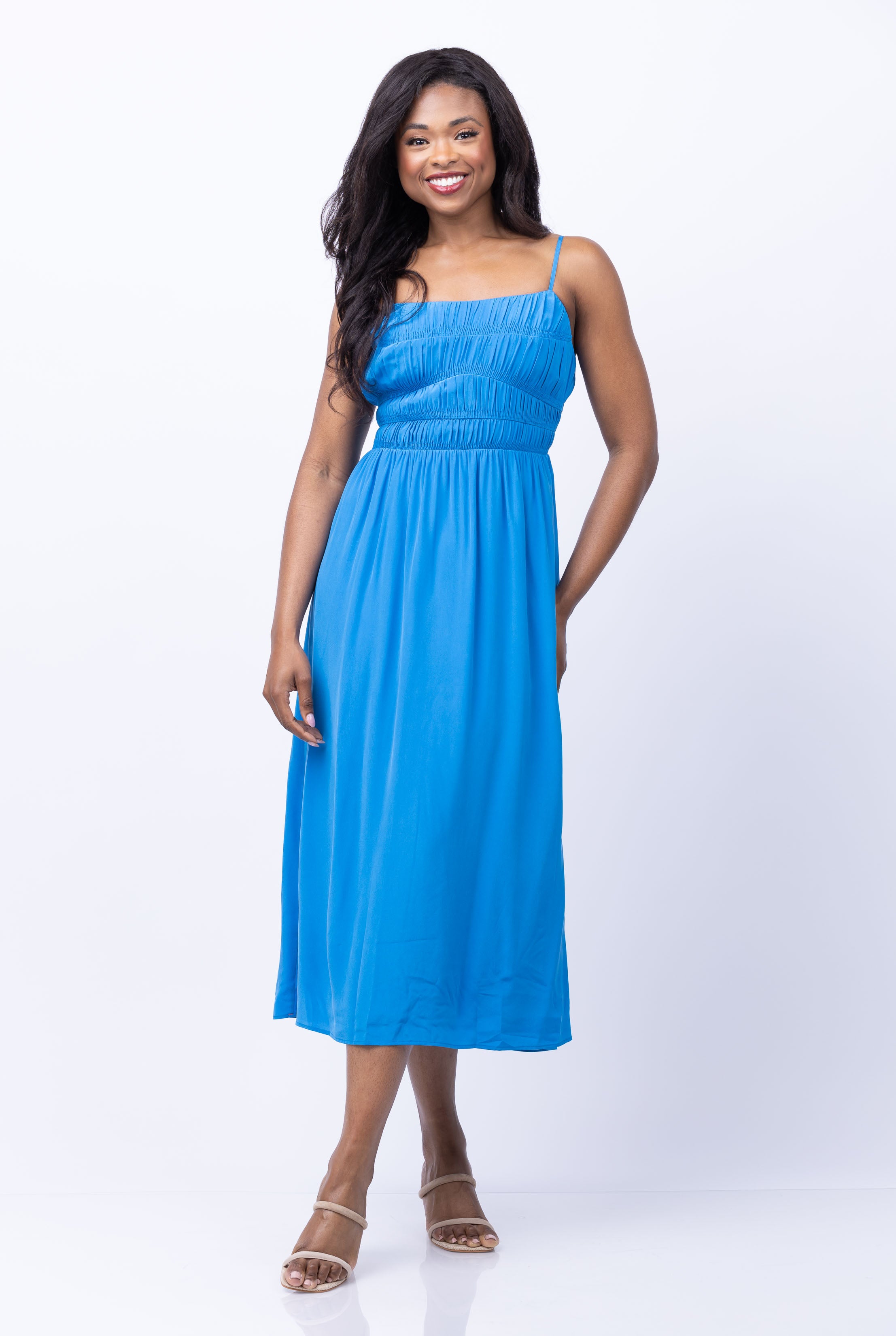Xirena Women's Stylla Ruched Silk Midi-Dress - Blue Opal Xirena Women's Stylla Ruched Silk Midi-Dress - Blue Opal