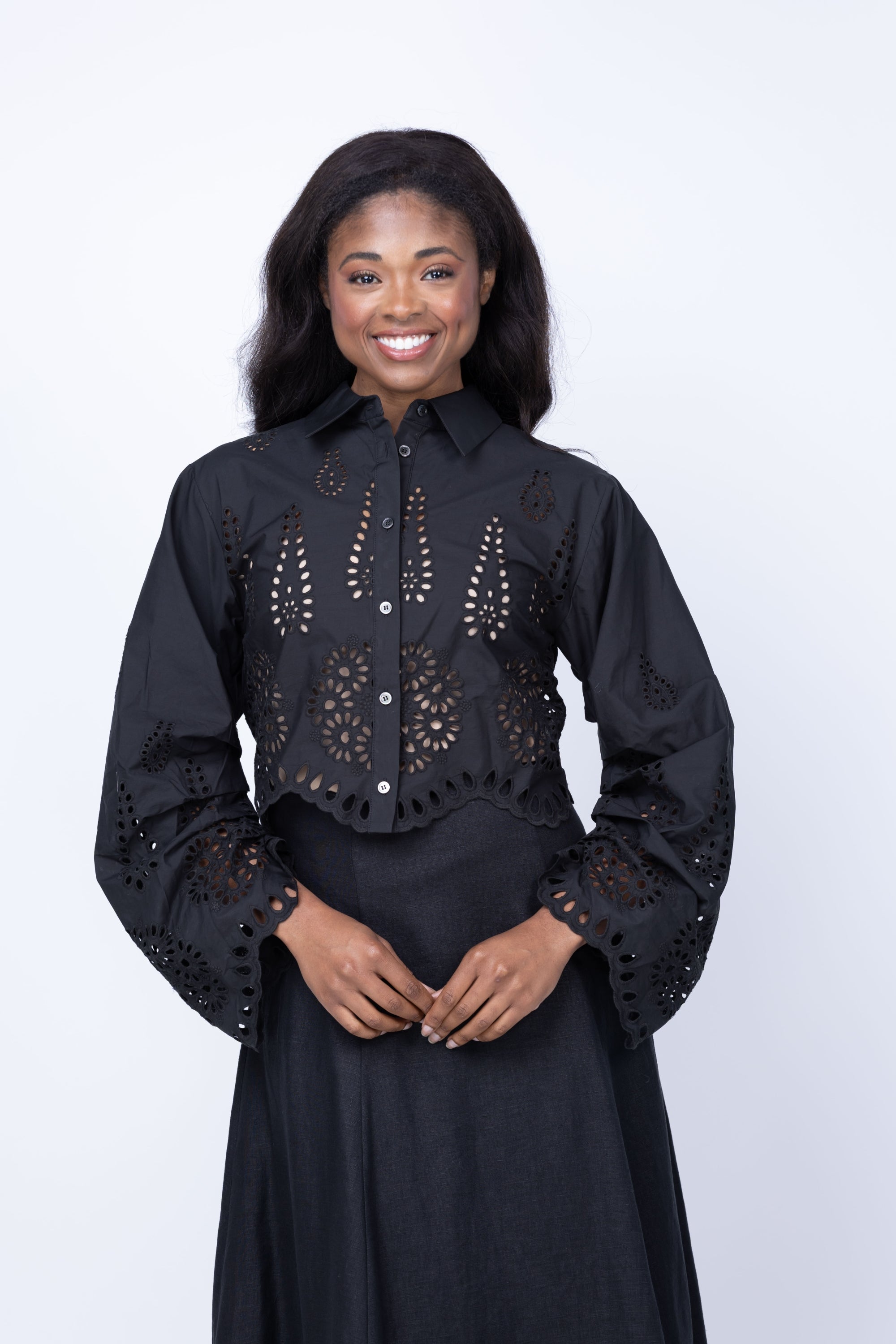 Hevron Raquel Top in Eyelet in Black