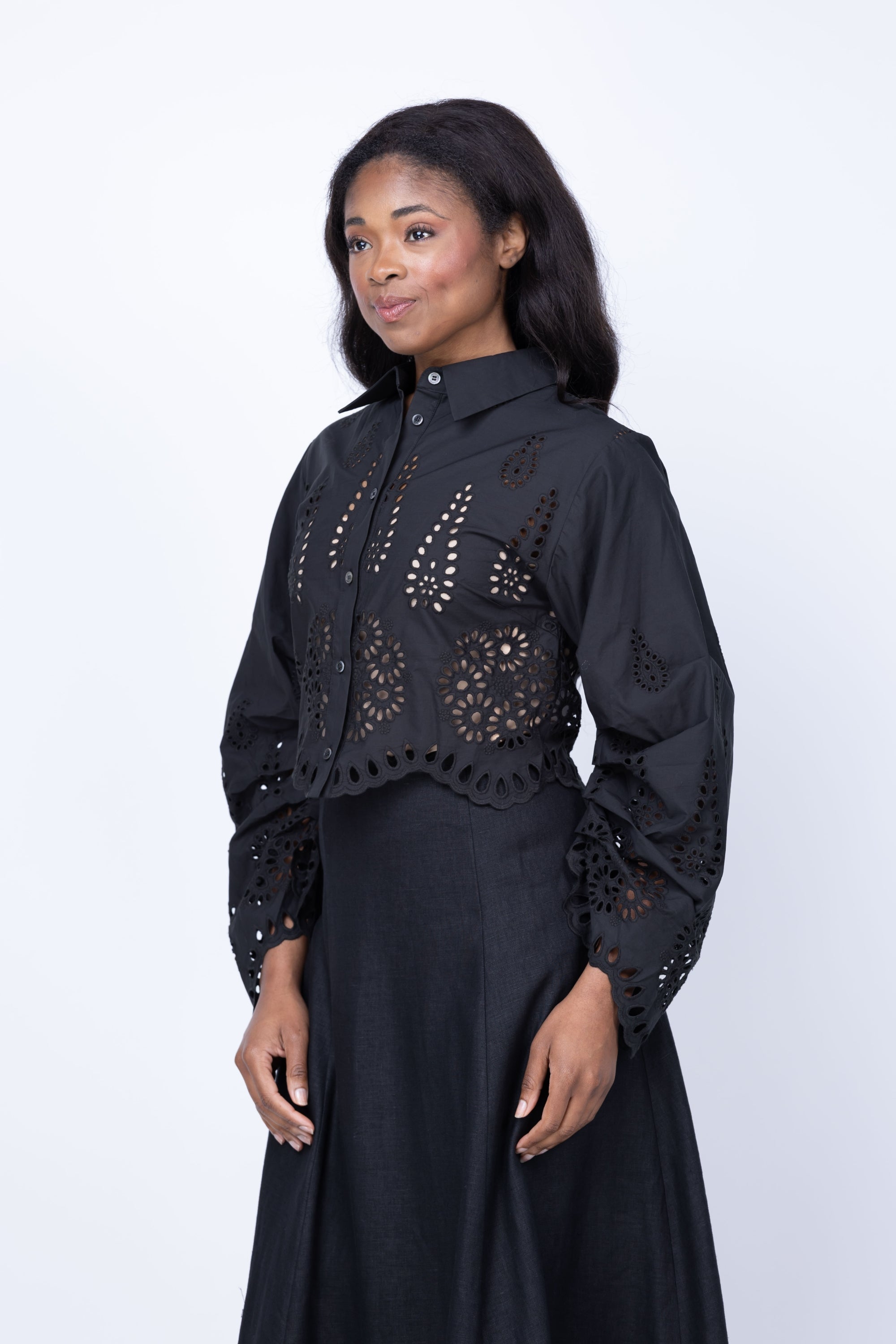 Hevron Raquel Top in Eyelet in Black