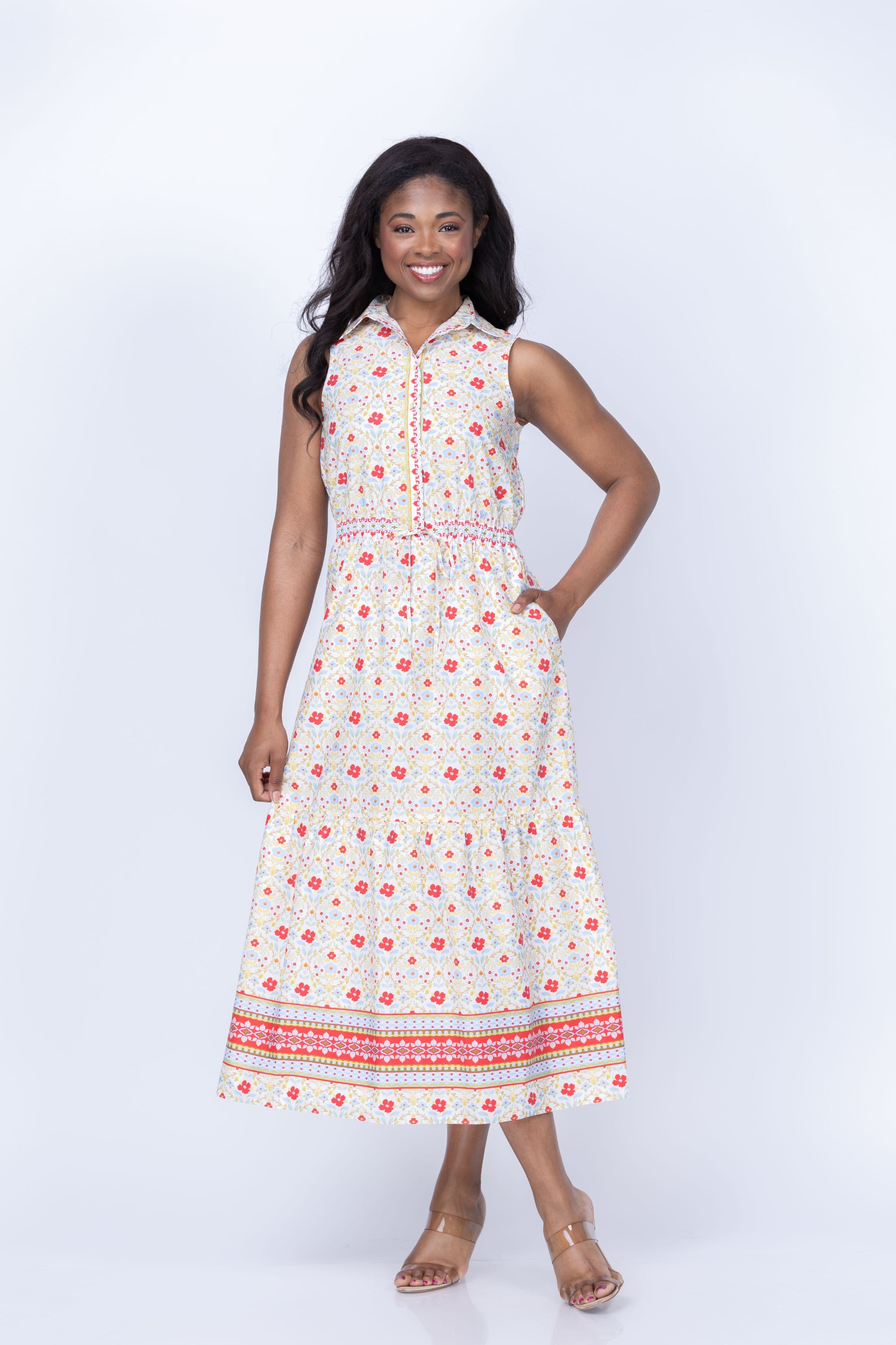 red ditsy tea dress Nobody's Child Dee Dee midi tea dress in red ditsy