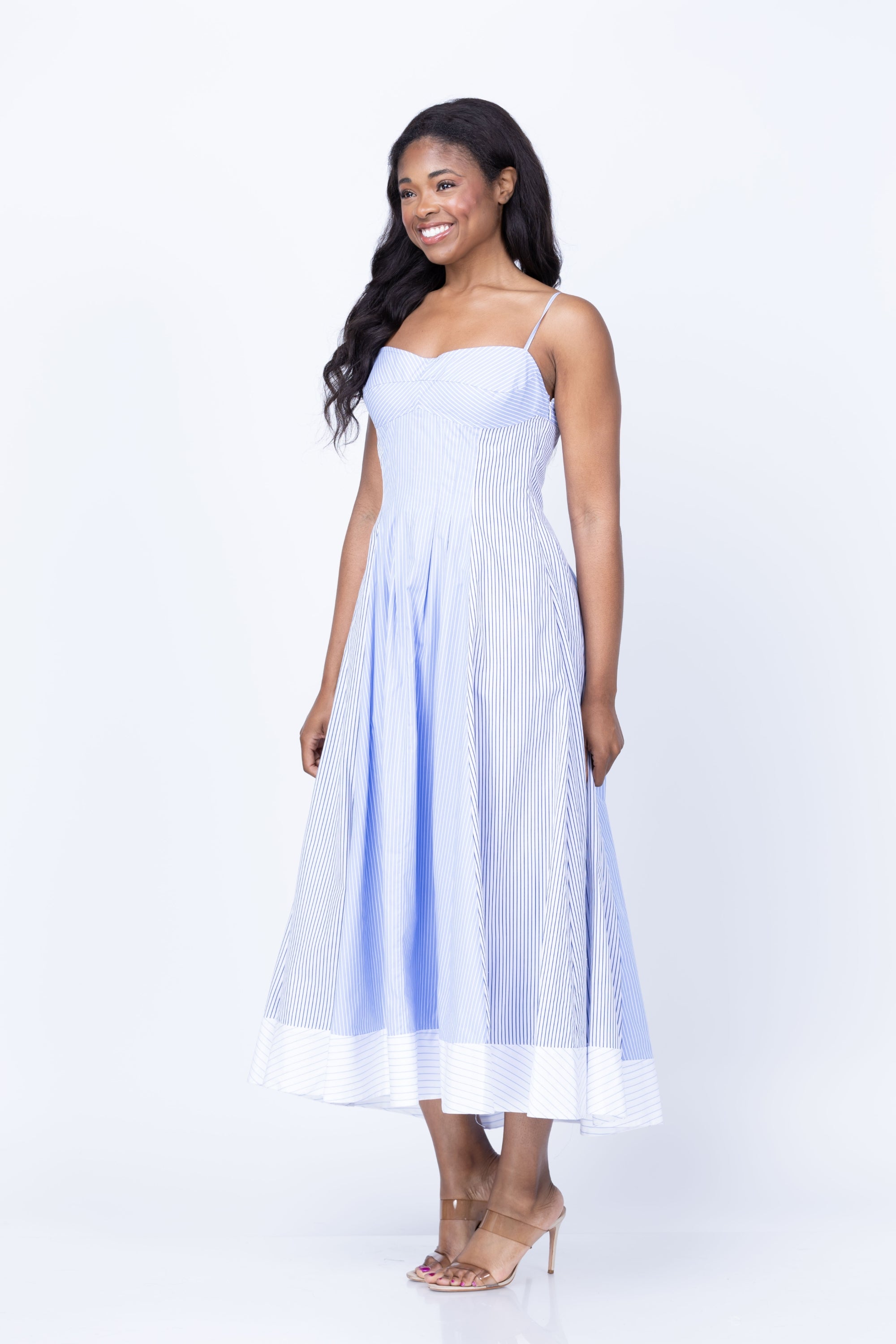 Simkhai Chamberlain Cotton Midi Dress in Periwinkle Multi Stripe