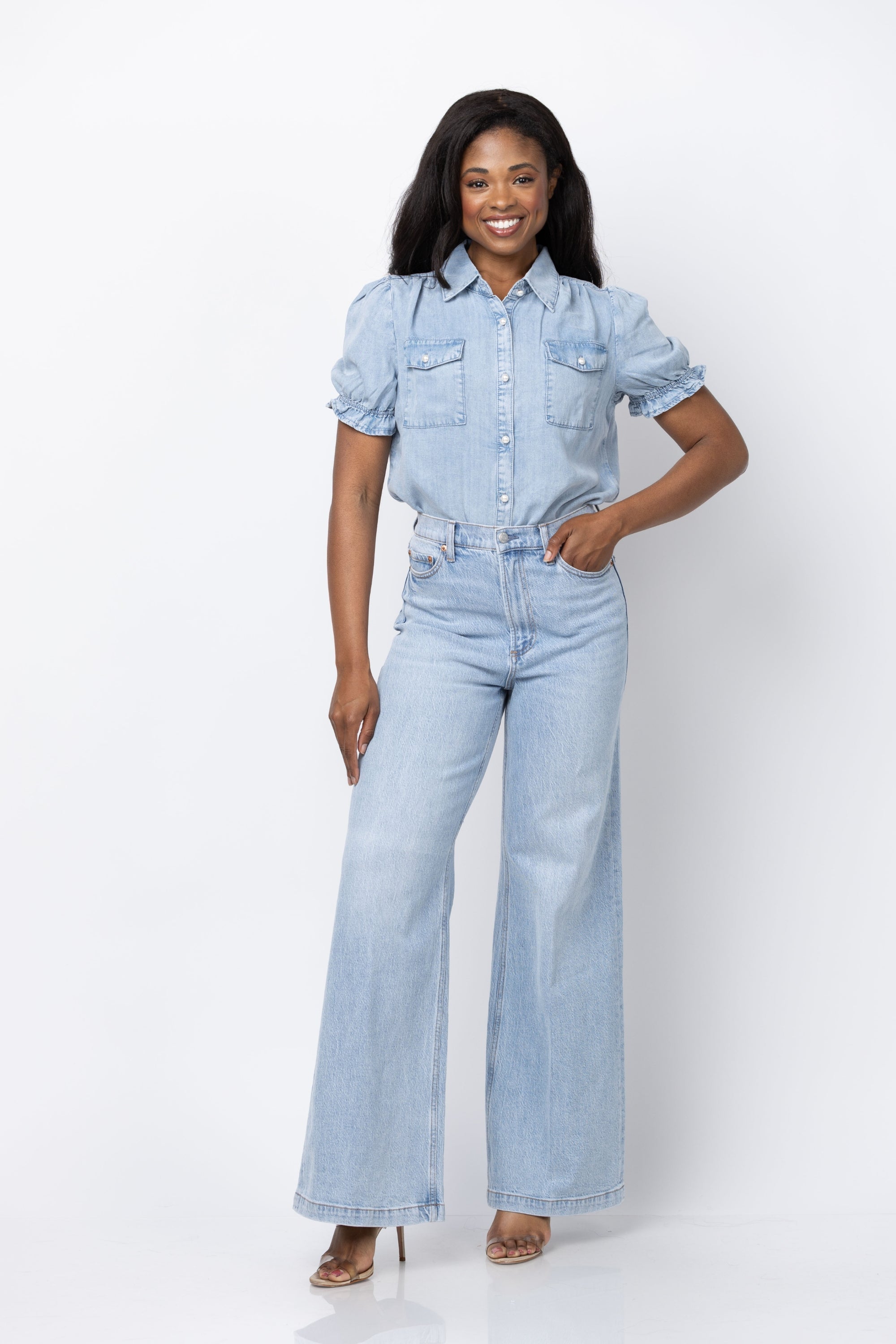 【新品未使用】HELLO LUPO blue denim 18-24m PISTOLA Denim Lana High Rise Ultra Wide Leg in Perspective