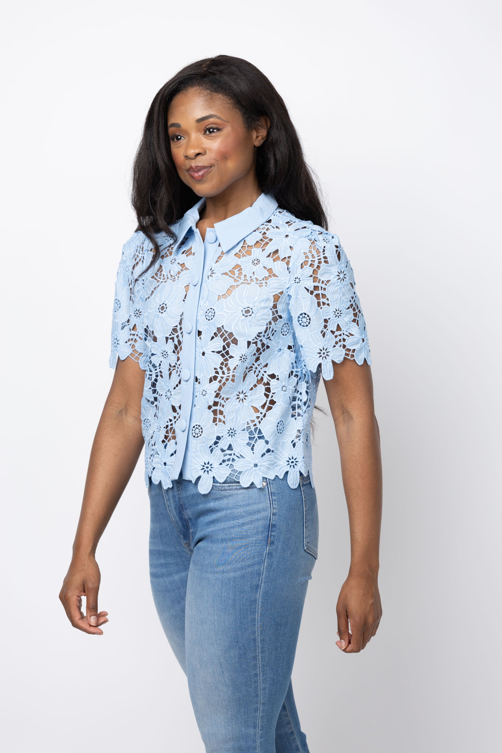 Milly Addison Roja Lace Top in Light Blue