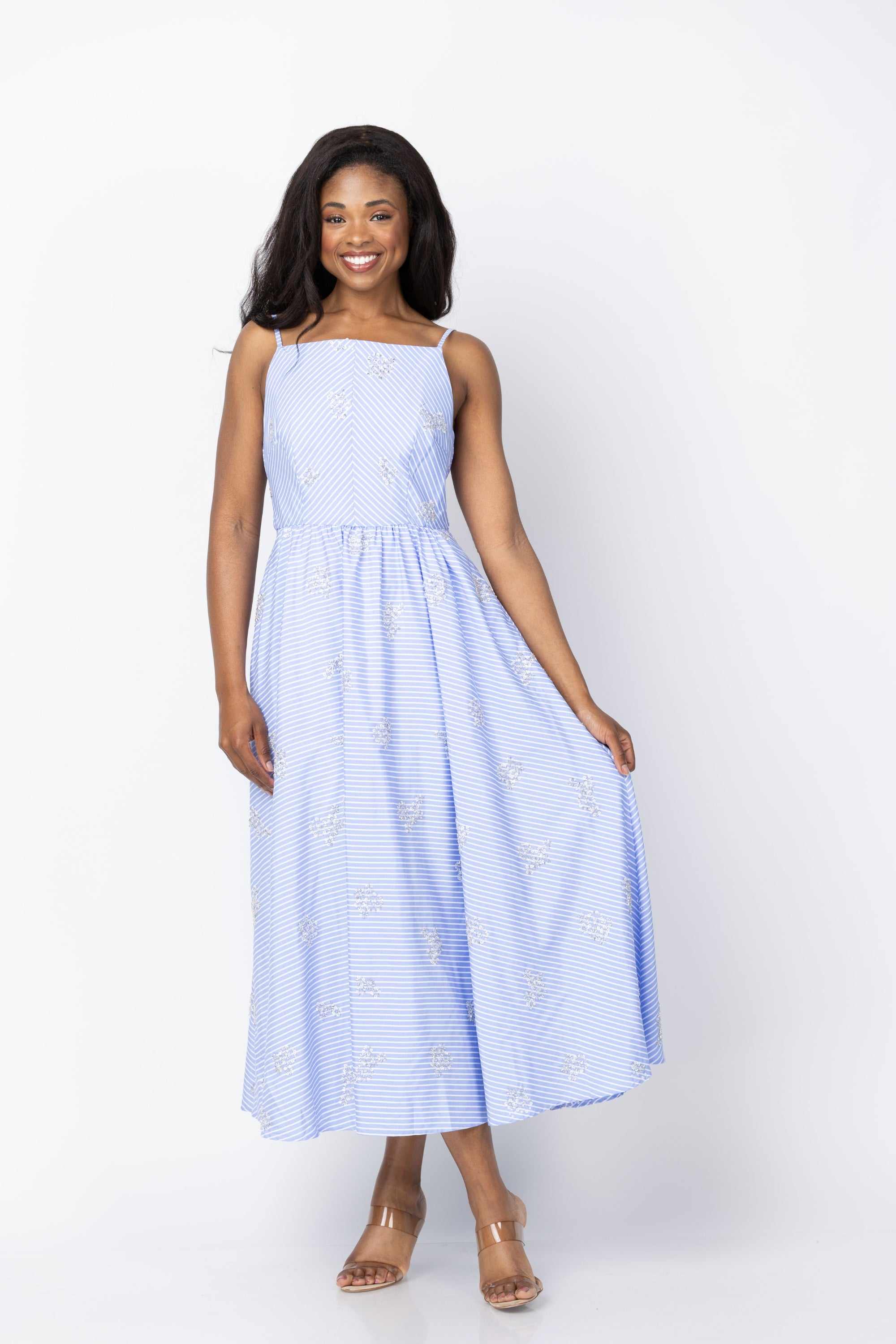 beaded maxi dress Milly Emily Beaded Maxi Dress in Blue/White