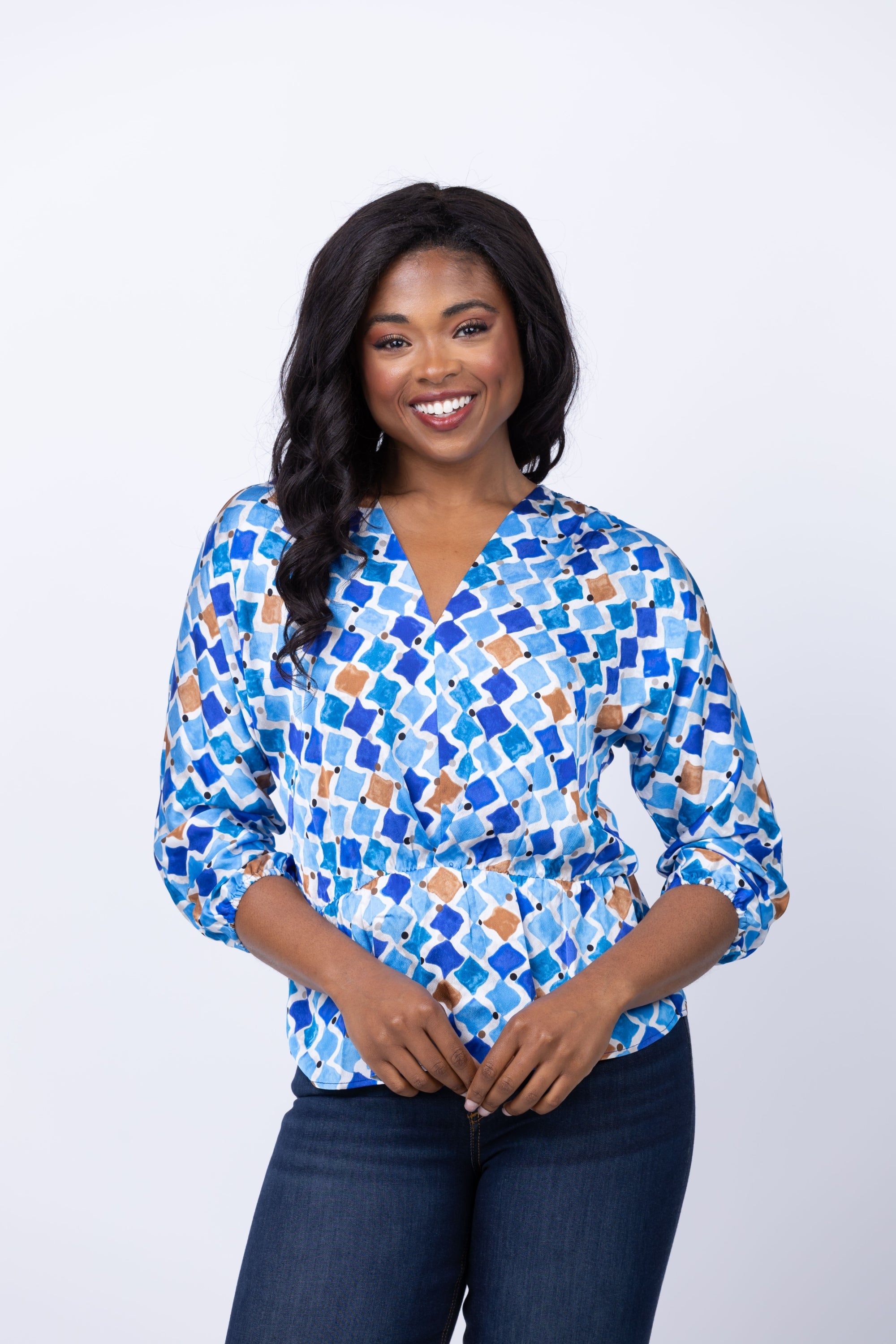Nic + Zoe Mosaic Sofia Top in Blue Multi