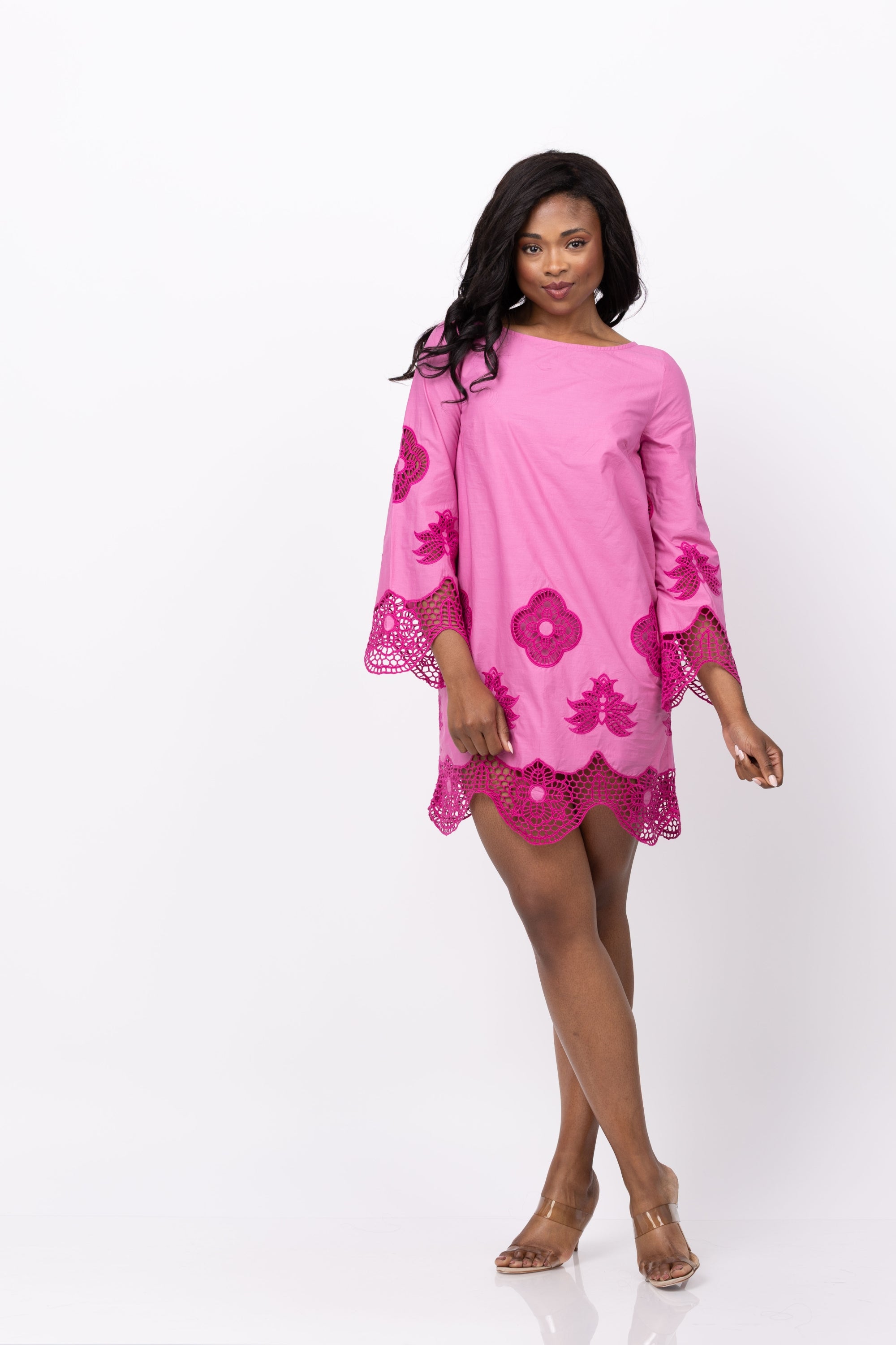 fuchsia embroidered dress Soft Volume Fuchsia Embroidered Petals Cotton Dress – grizas.com