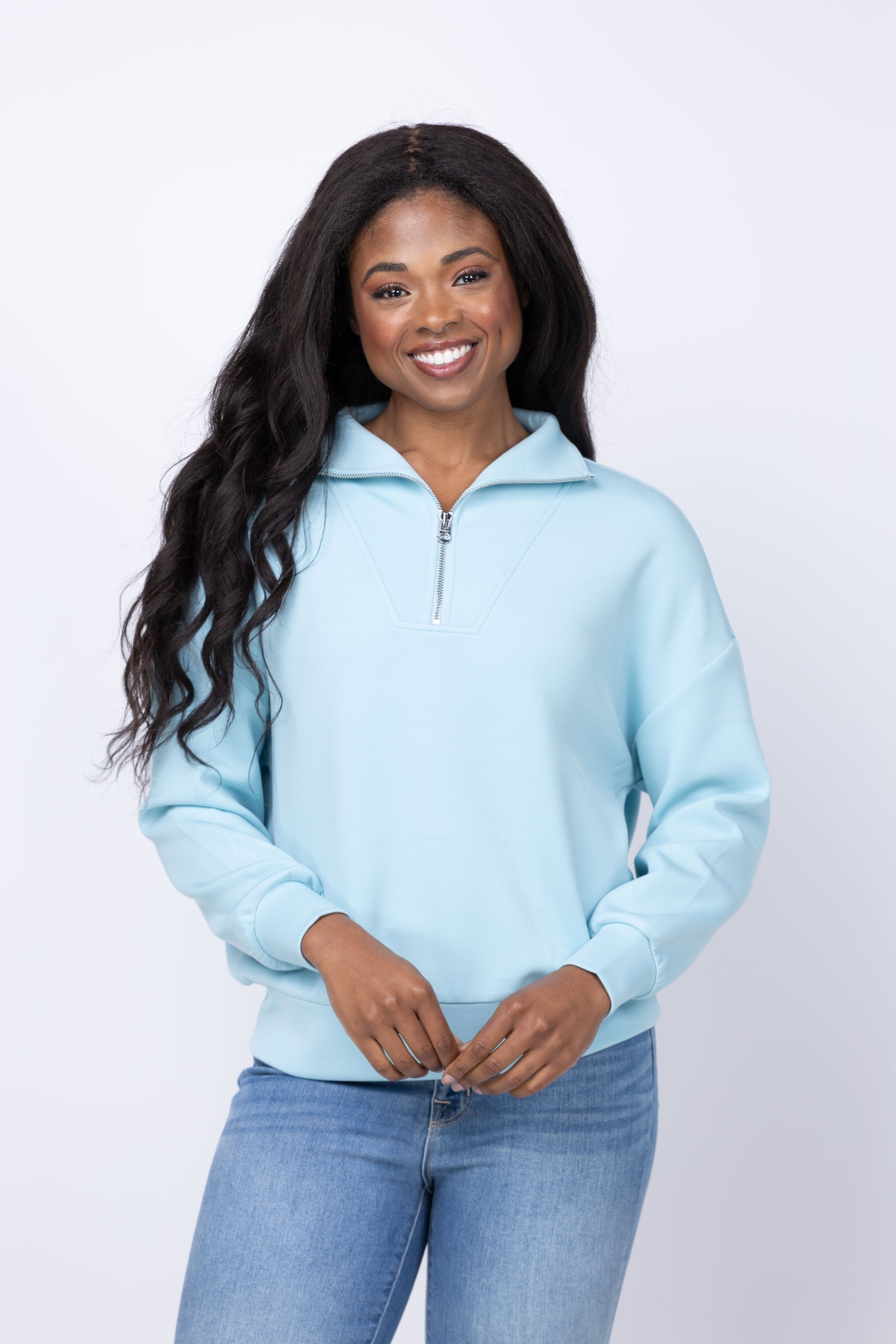 Varley Hawley Half Zip Sweat in Porcelain Blue