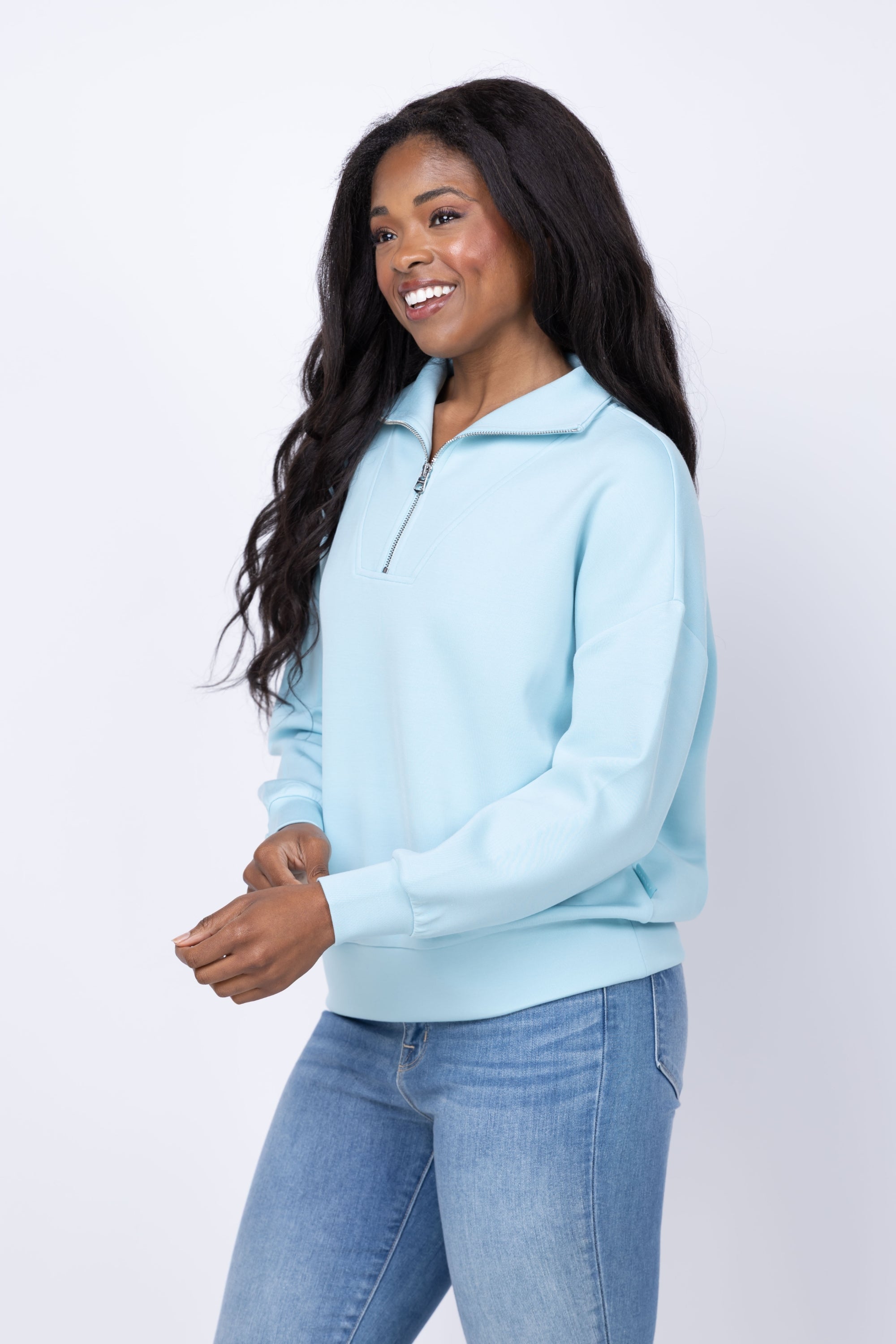 Varley Hawley Half Zip Sweat in Porcelain Blue
