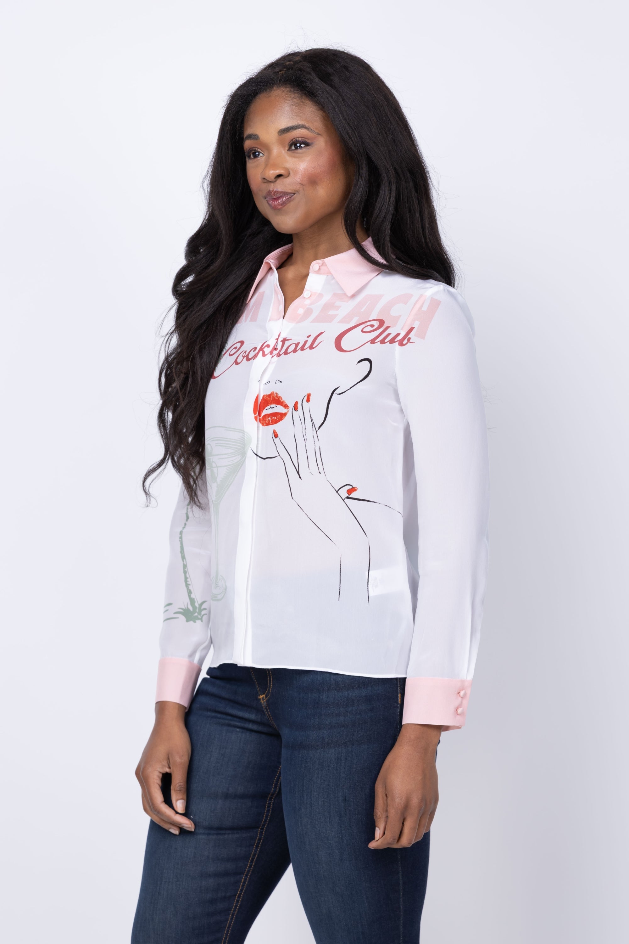 Alice + Olivia Willa Placket Top in Cocktail Club