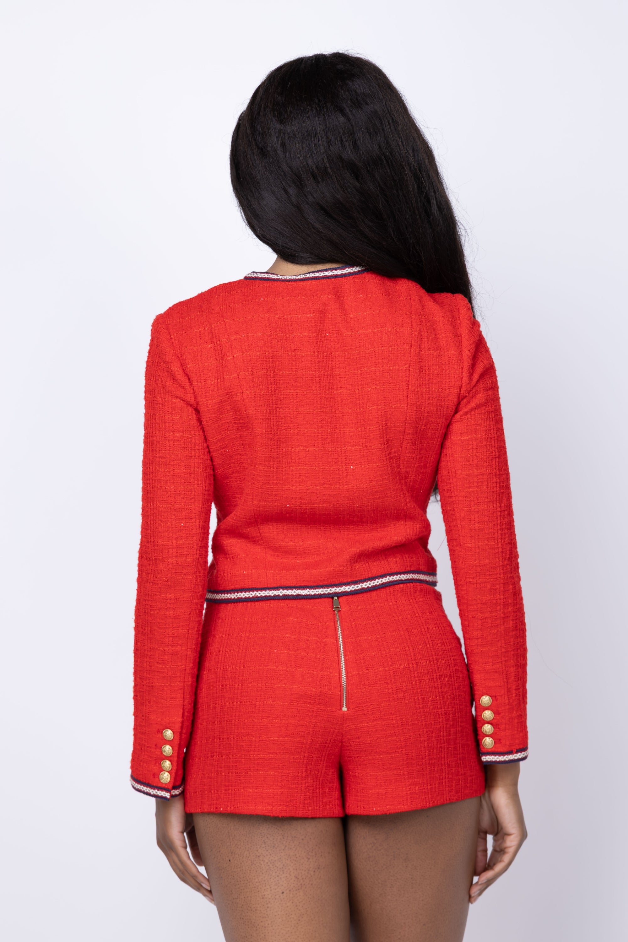 alice + olivia Avalon Shrunken Tweed Jacket in Chili Pepper