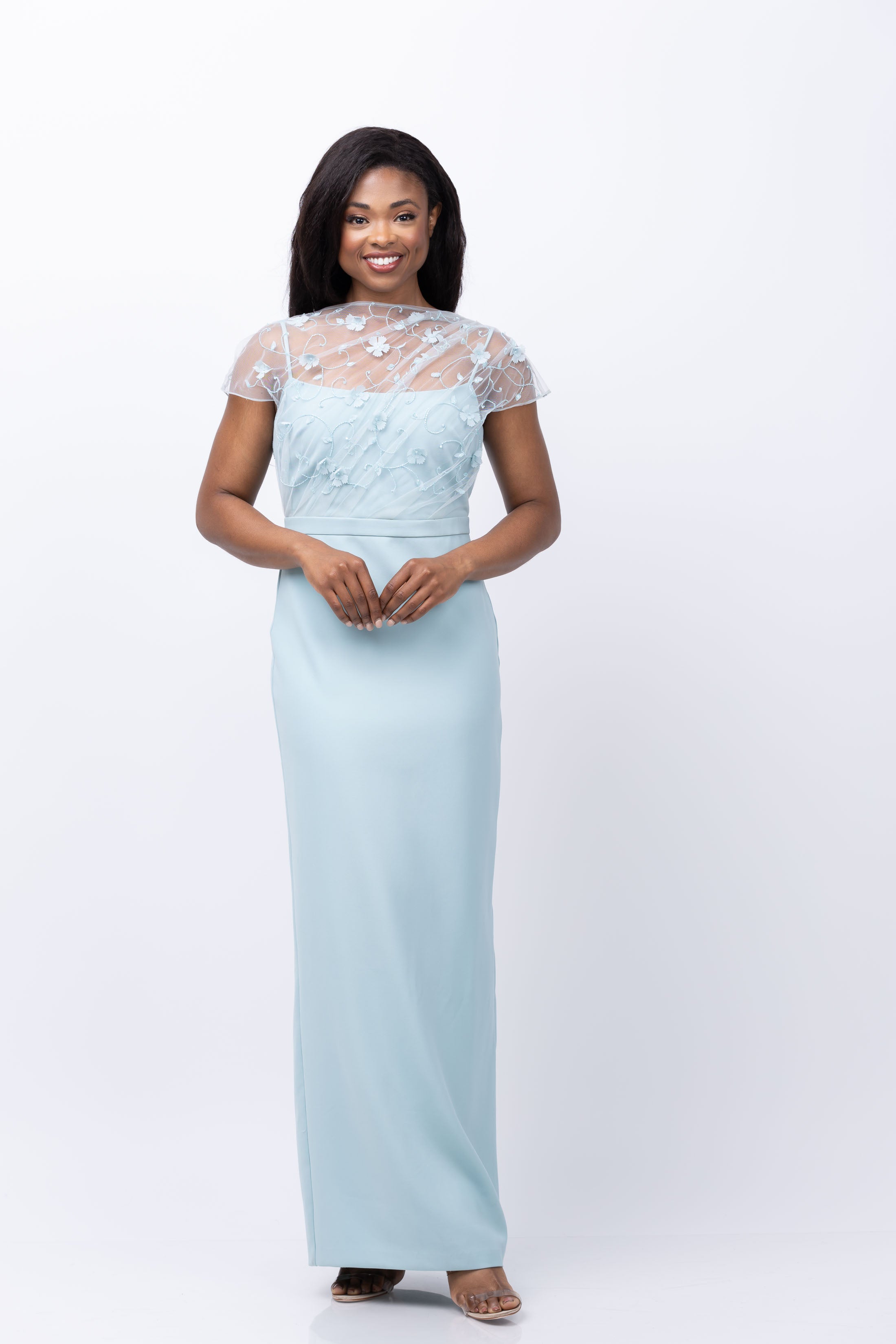 Theia Desirae Draped Column Gown in Sea Breeze – CoatTails