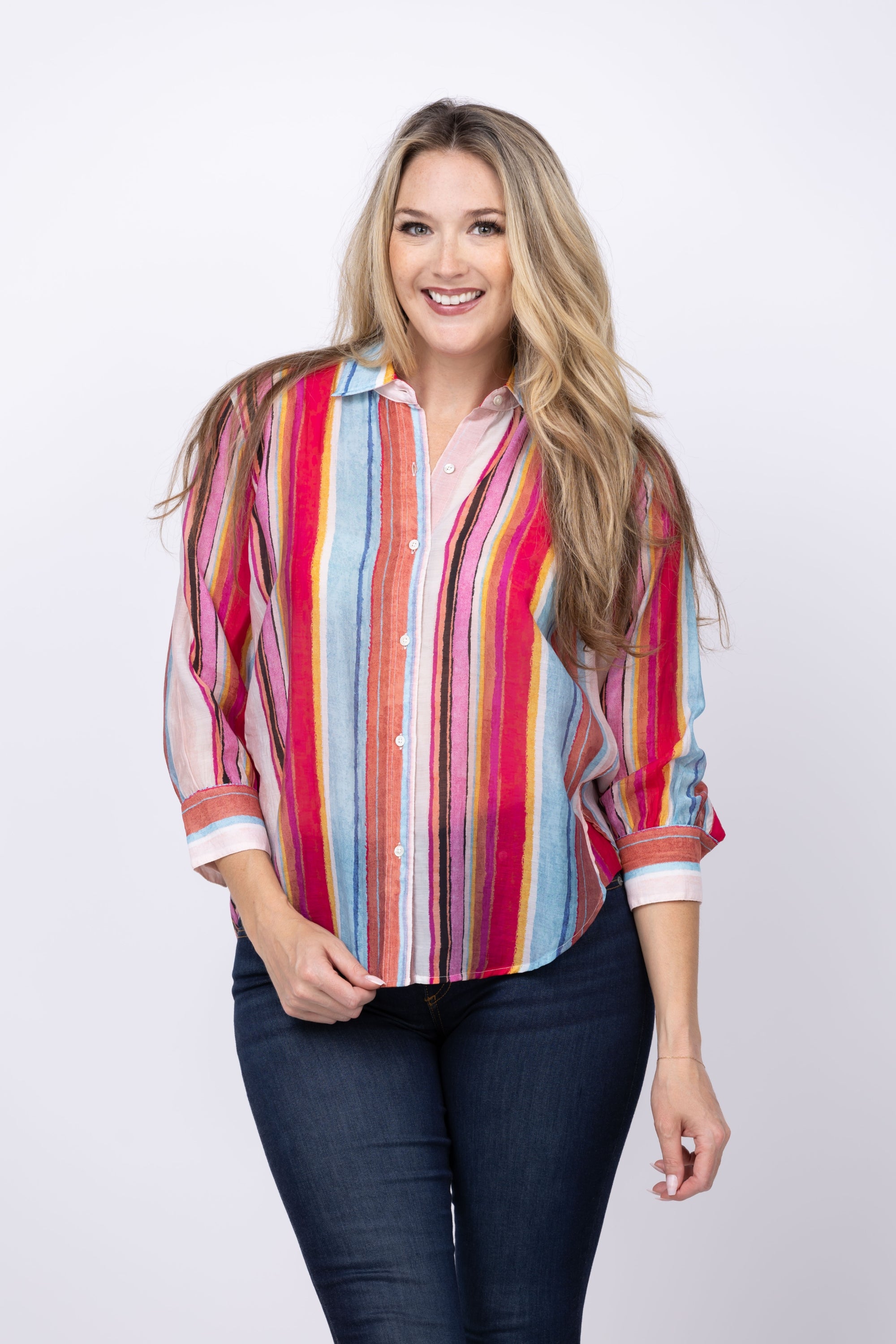 Nic + Zoe Horizon Breeze Shirt in Pink Multi